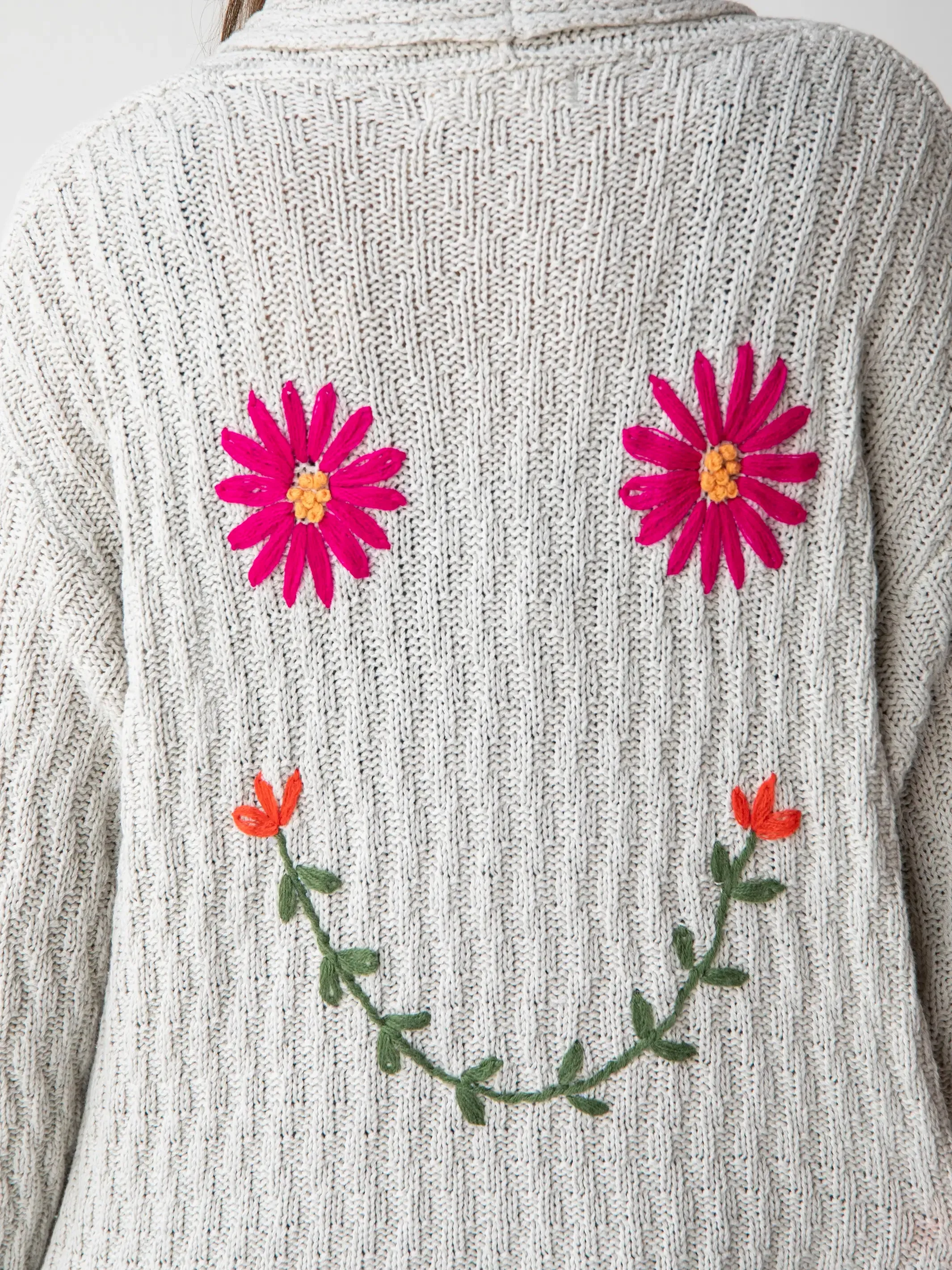 Little Things Embroidered Cardigan Sweater - Cream Smiley Face sold by NATURAL LIFE product image thumbnail 3