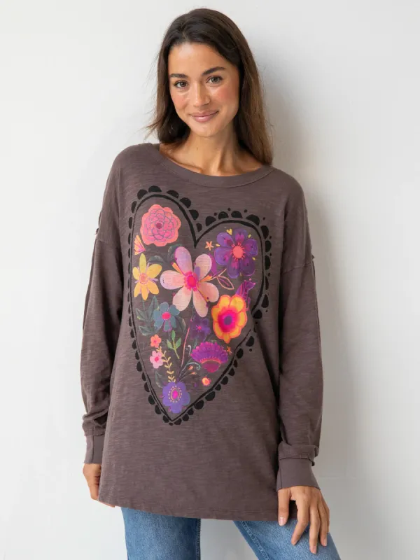 Arden Long Sleeve Cotton Tee Shirt - Espresso Heart sold by NATURAL LIFE