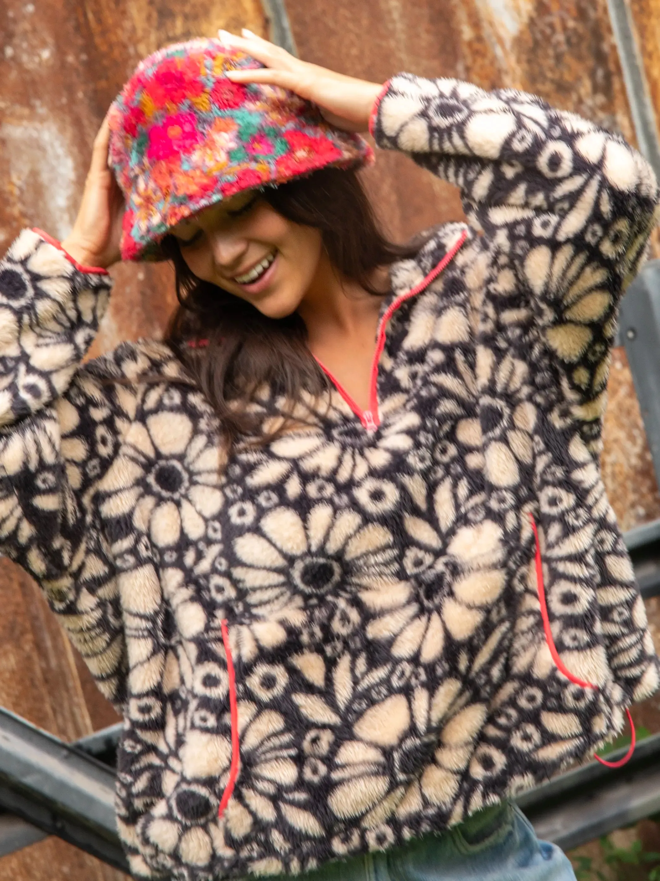 Coziest Quarter Zip Pullover Sweatshirt - Black White Daisies sold by NATURAL LIFE product image thumbnail 5