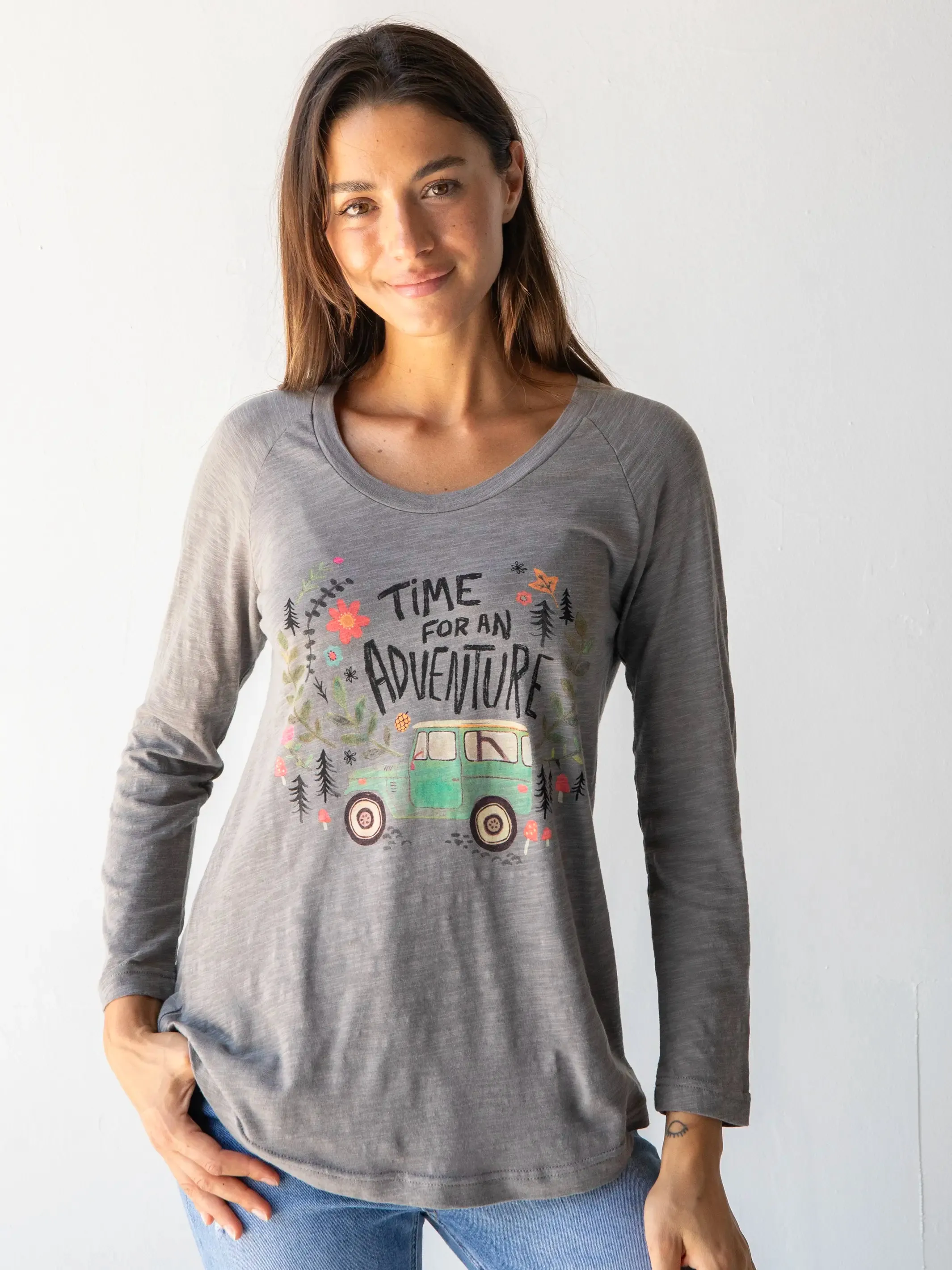 Long Sleeve Boho Cotton Tee Shirt - Time For An Adventure sold by NATURAL LIFE product image thumbnail 2