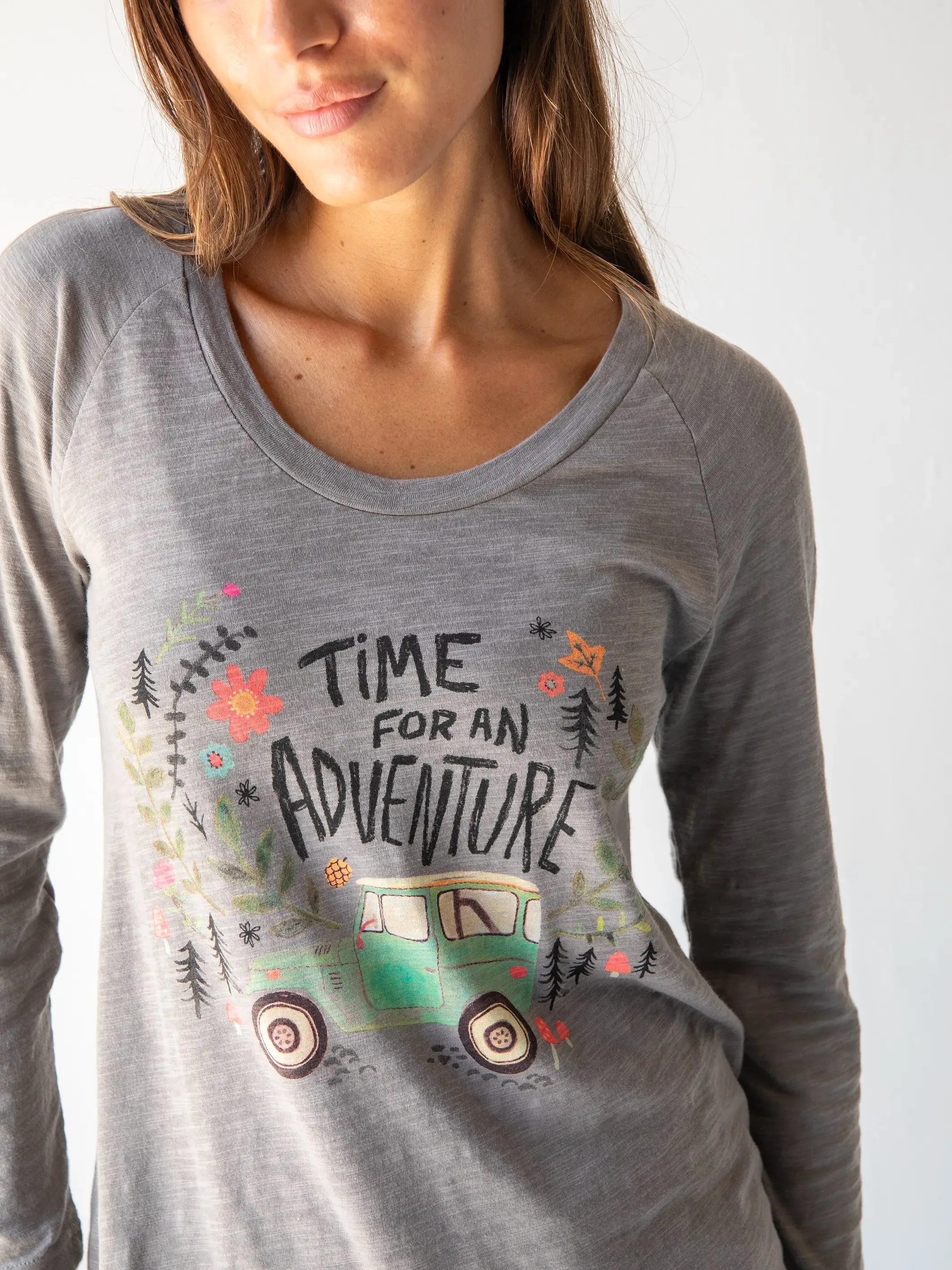 Long Sleeve Boho Cotton Tee Shirt - Time For An Adventure sold by NATURAL LIFE