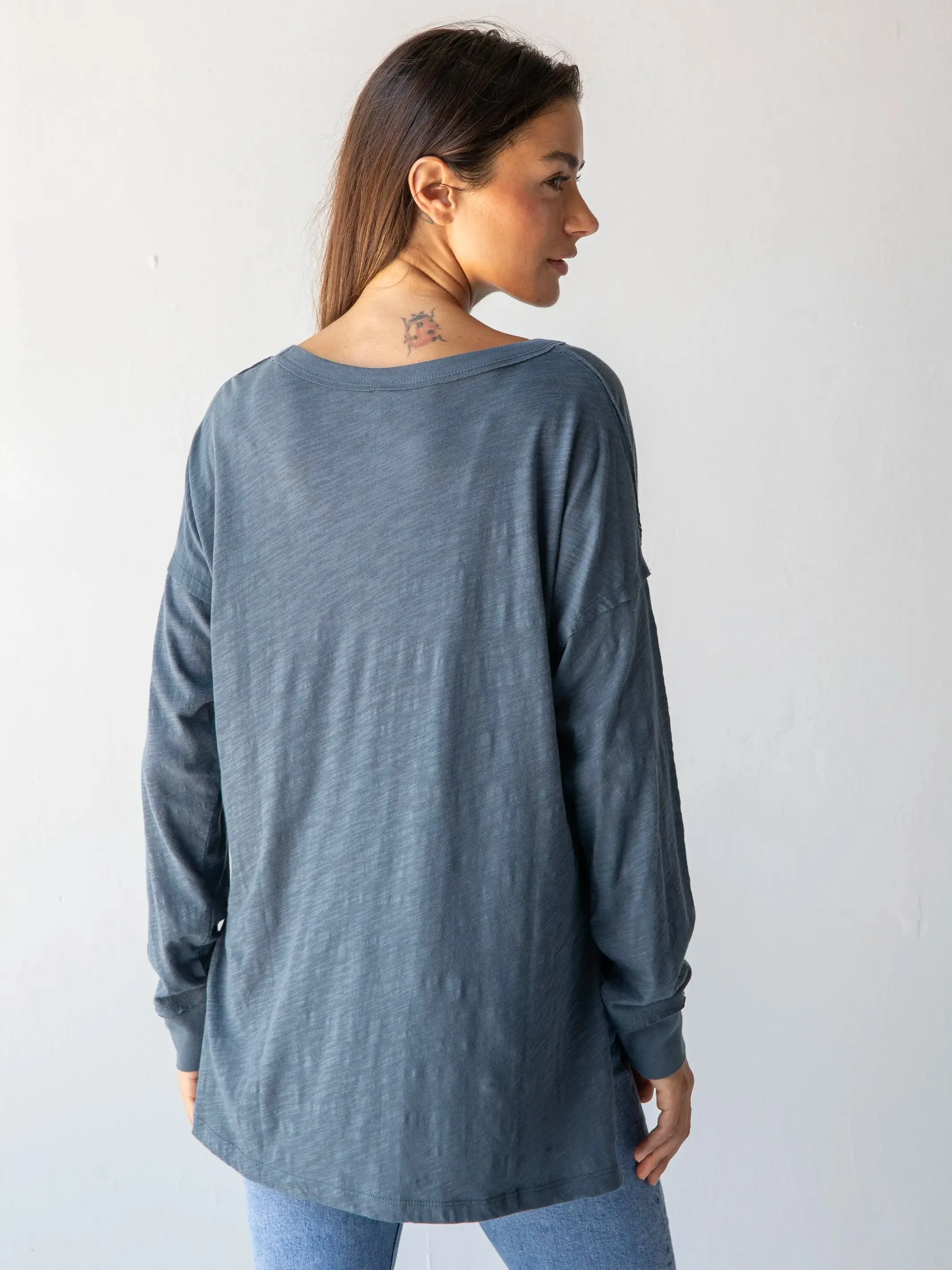 Arden Long Sleeve Cotton Tee Shirt - Indigo Peace Sign sold by NATURAL LIFE product image thumbnail 3