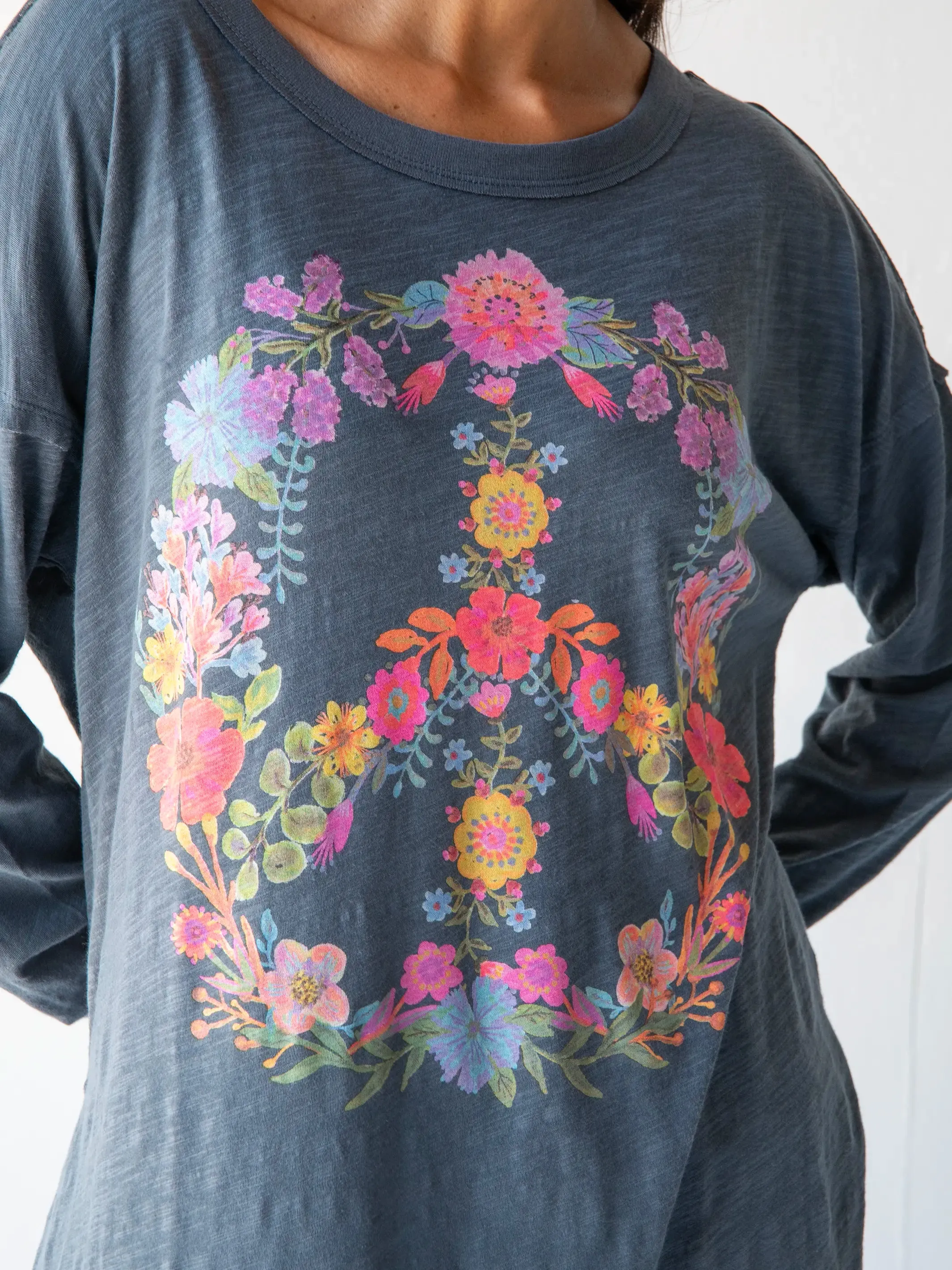 Arden Long Sleeve Cotton Tee Shirt - Indigo Peace Sign sold by NATURAL LIFE product image thumbnail 2