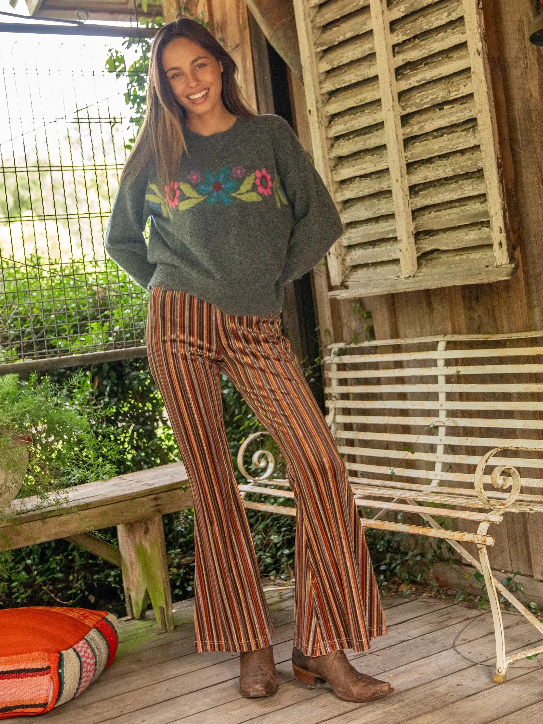 Joplin Velvet Flare Pant - Rust Purple Stripes sold by NATURAL LIFE product image thumbnail 4