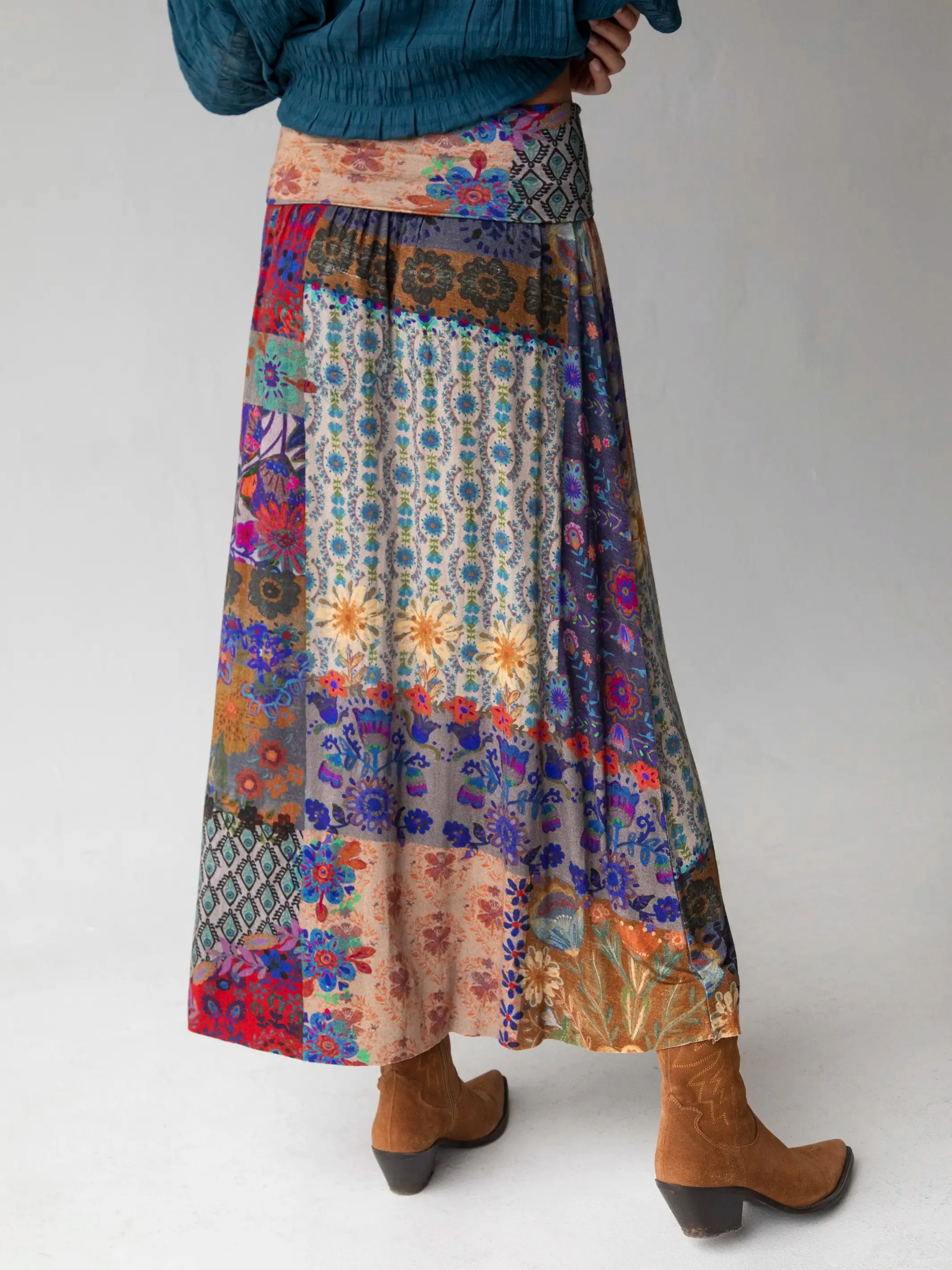 Live-In-It Knit Maxi Skirt - Mandala Borders Patchwork sold by NATURAL LIFE product image thumbnail 4