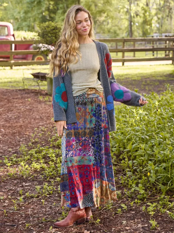 Live-In-It Knit Maxi Skirt - Mandala Borders Patchwork sold by NATURAL LIFE