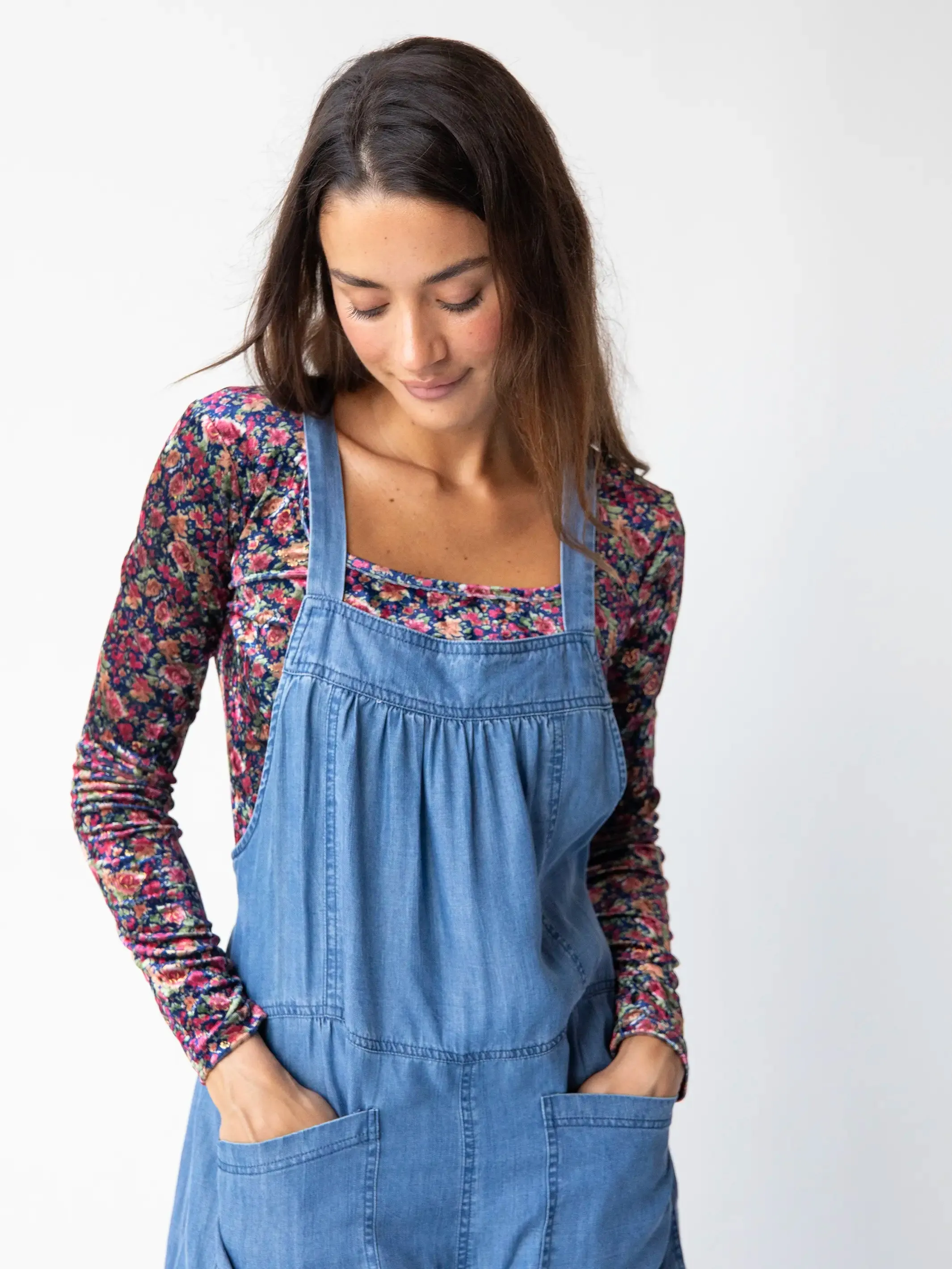 Danielle Square Neck Velvet Top - Navy Pink Roses sold by NATURAL LIFE product image thumbnail 2