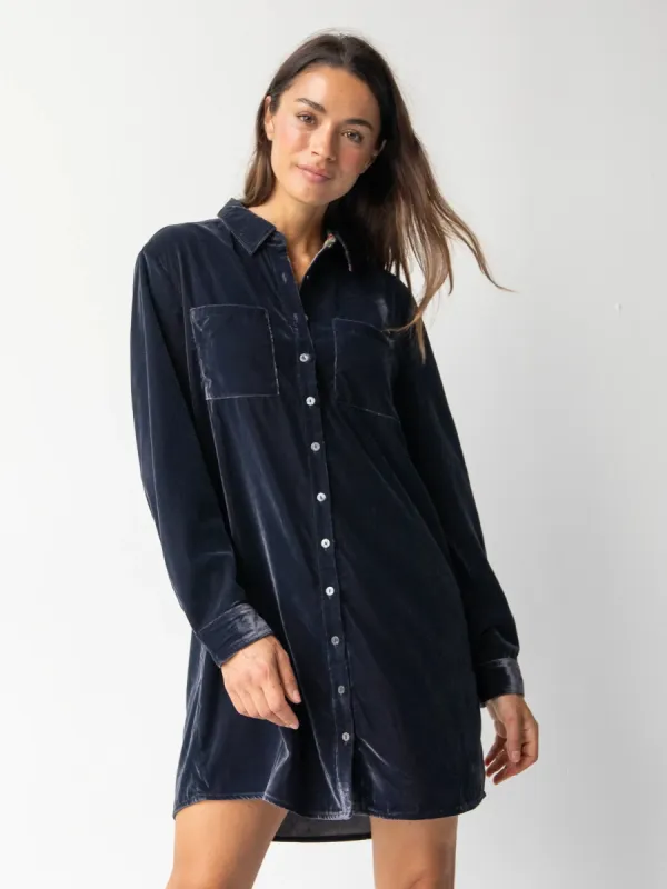 Rocky Velvet Shirt Dress - Slate Grey sold by NATURAL LIFE