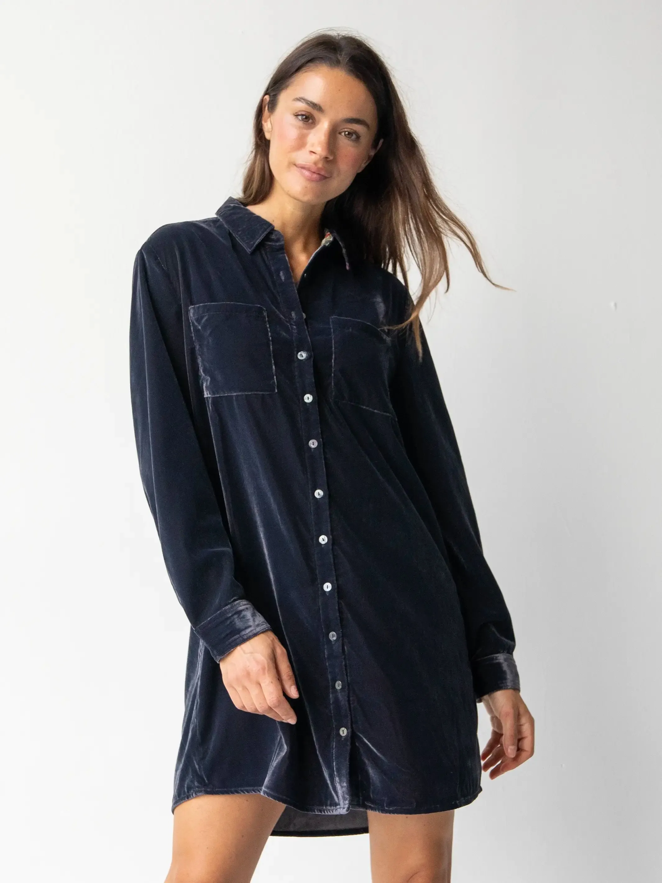 Rocky Velvet Shirt Dress - Slate Grey sold by NATURAL LIFE