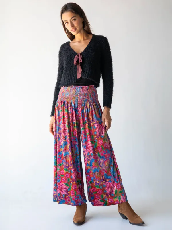 Make A Move Velvet Palazzo Pant - Pink Red Folk Floral sold by NATURAL LIFE