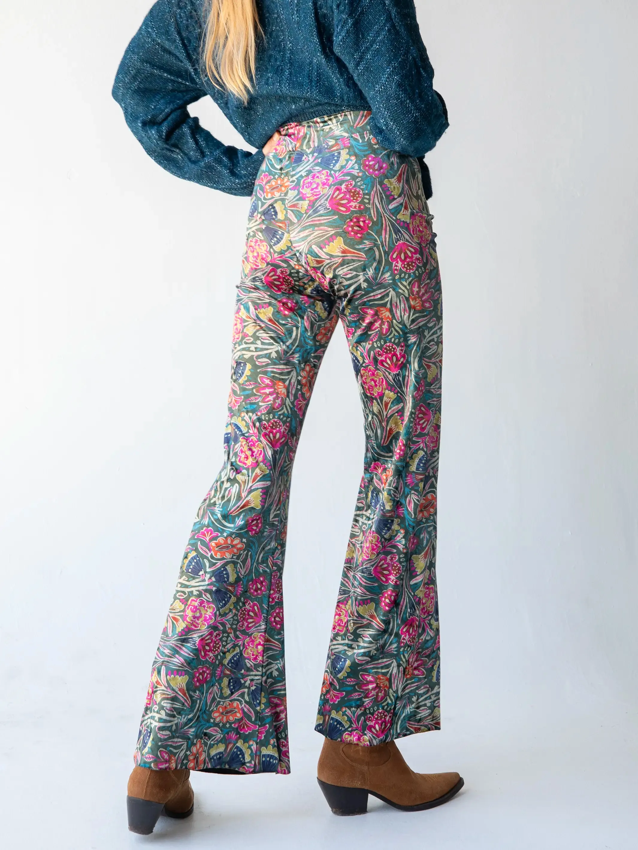 Cali Velvet Flare Pant - Green Lined Floral sold by NATURAL LIFE product image thumbnail 3