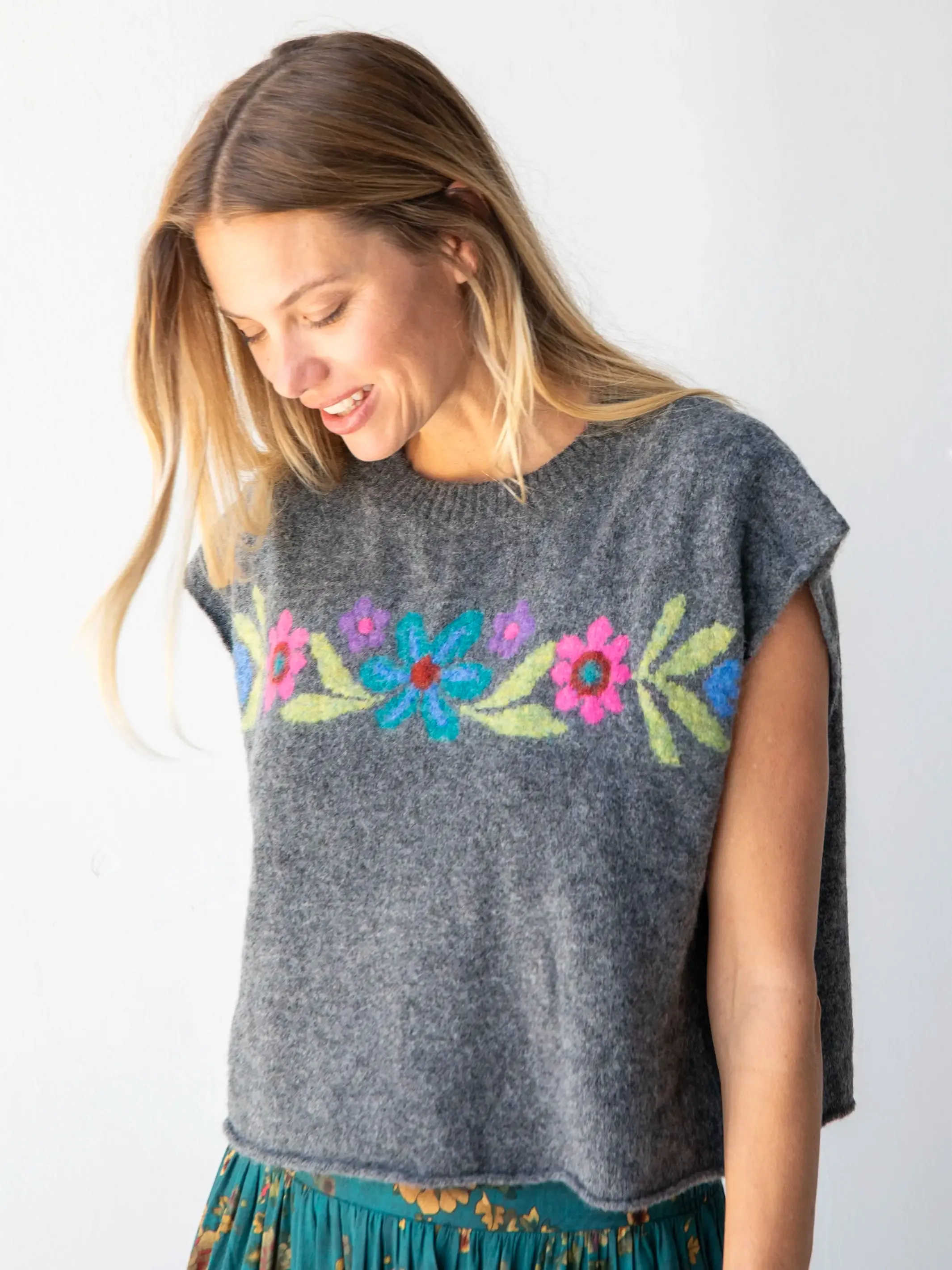 Everyone's Favorite Sweater Vest - Charcoal Grey Folk Flower sold by NATURAL LIFE