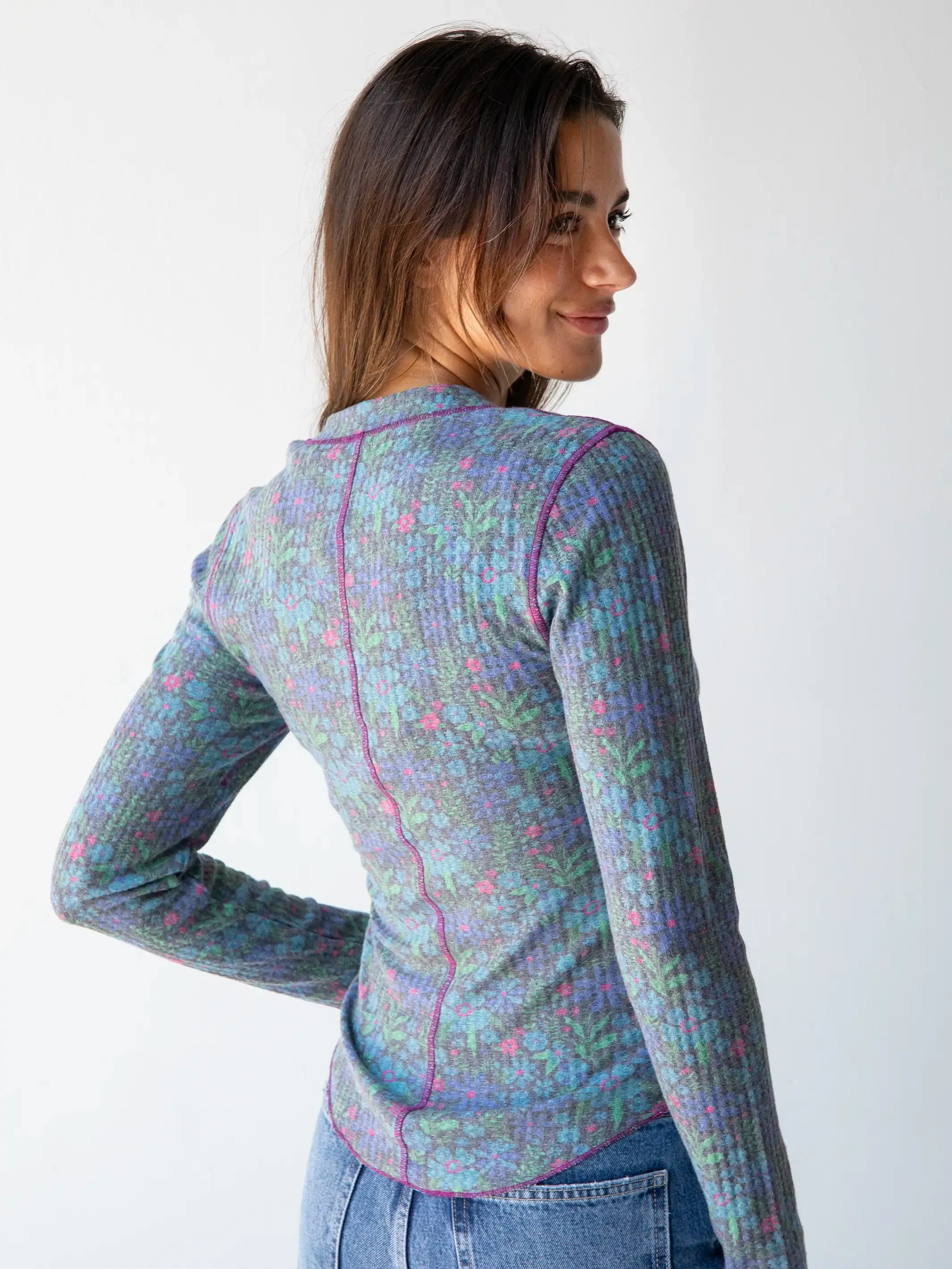 Reagan Thermal Henley - Dark Blue Garden sold by NATURAL LIFE product image thumbnail 2