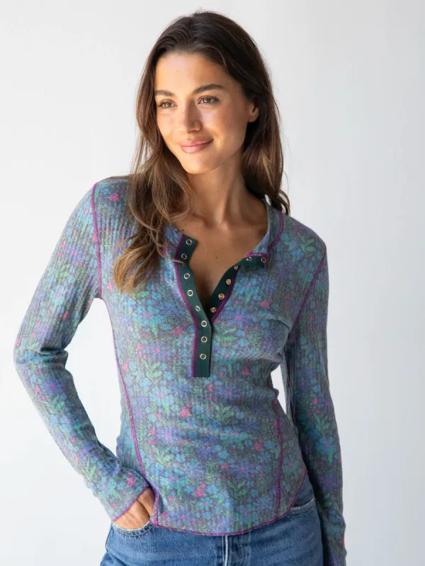Reagan Thermal Henley - Dark Blue Garden sold by NATURAL LIFE