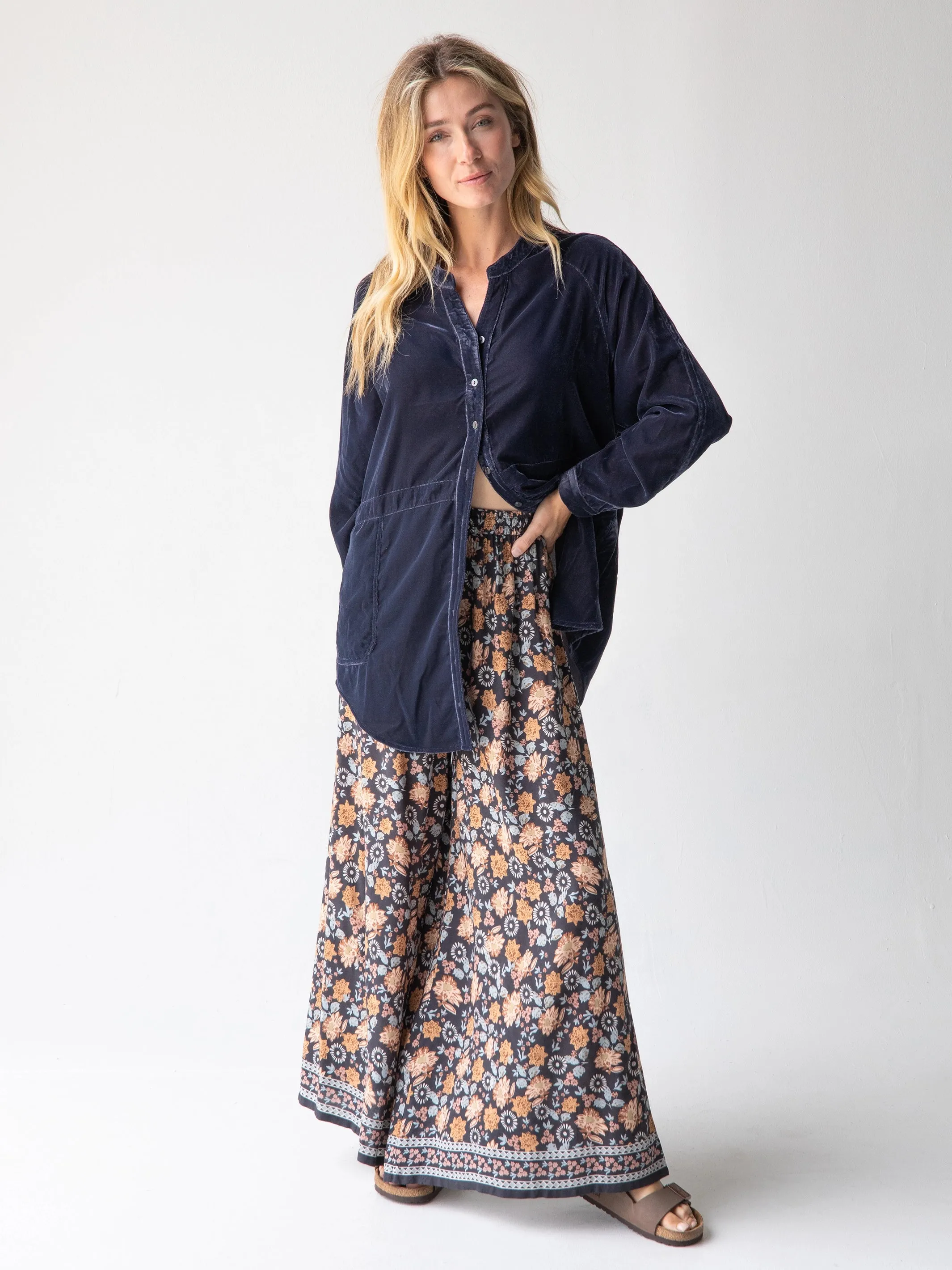 Laid Back Velvet Button Down - Slate Blue sold by NATURAL LIFE product image thumbnail 3