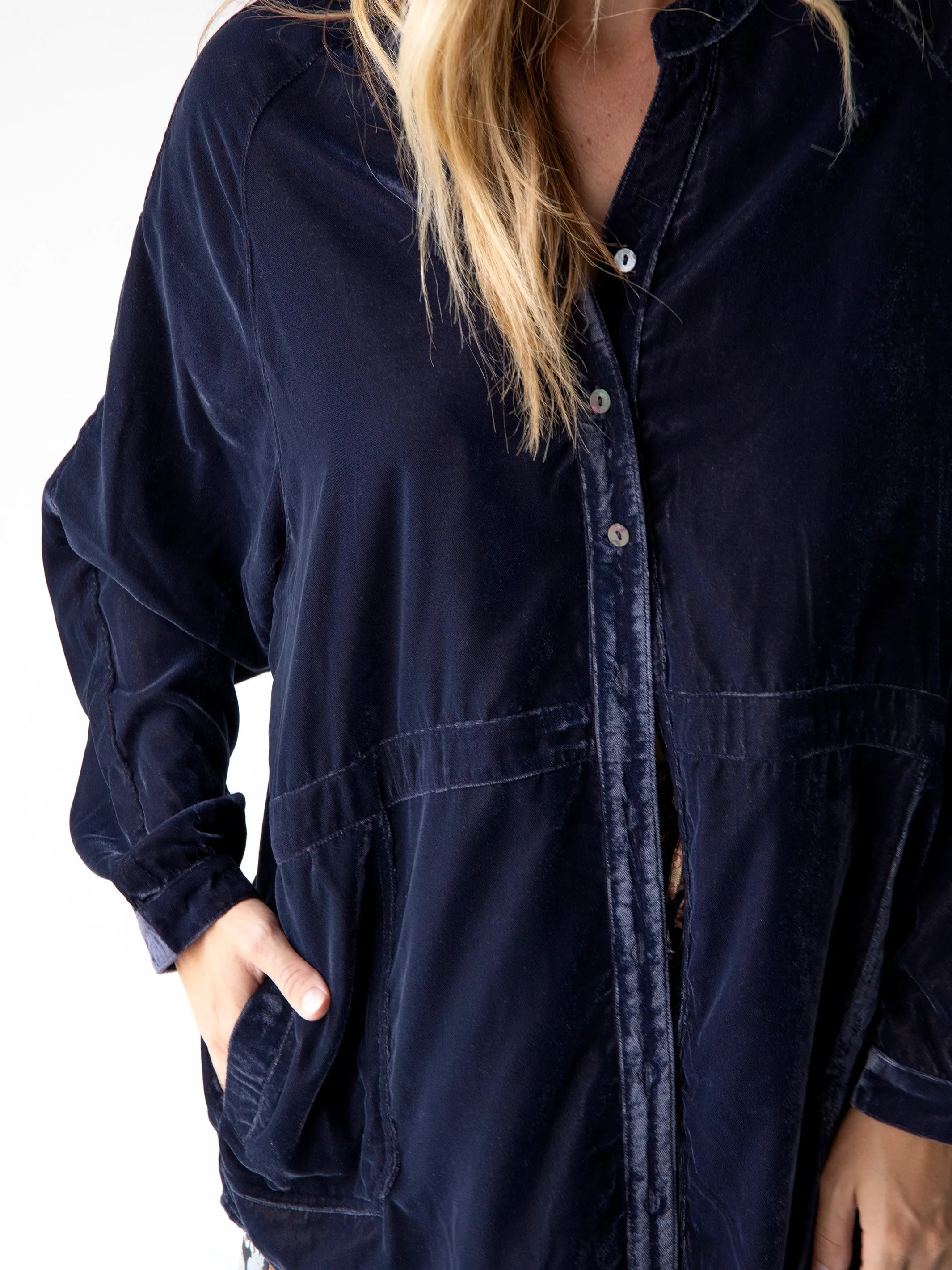 Laid Back Velvet Button Down - Slate Blue sold by NATURAL LIFE product image thumbnail 2