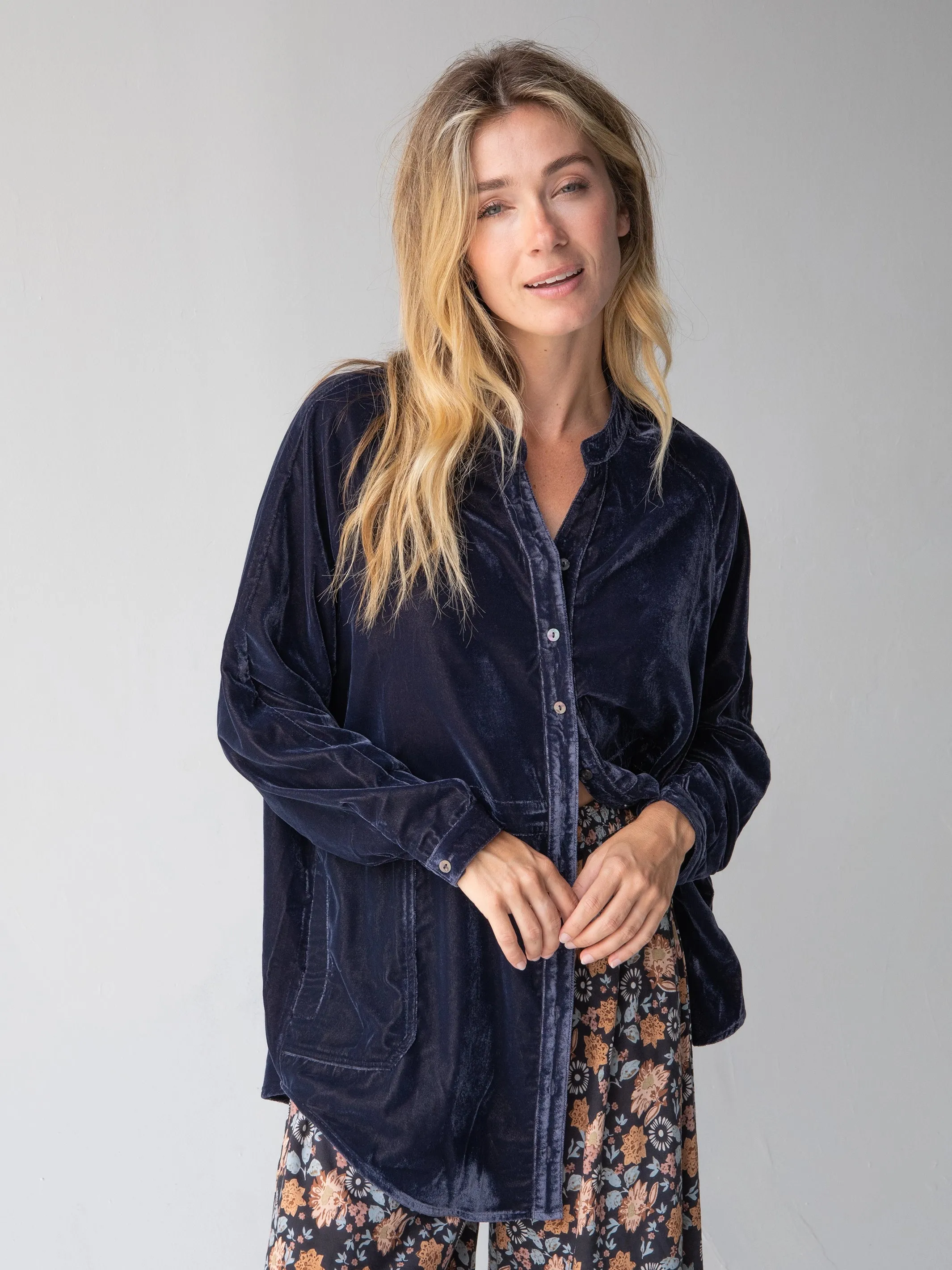 Laid Back Velvet Button Down - Slate Blue sold by NATURAL LIFE