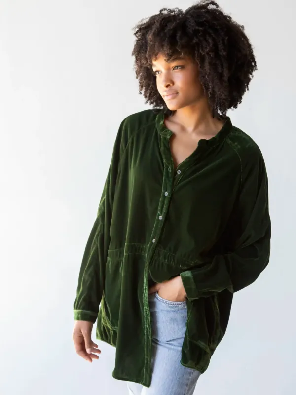 Laid Back Velvet Button Down - Military Green sold by NATURAL LIFE