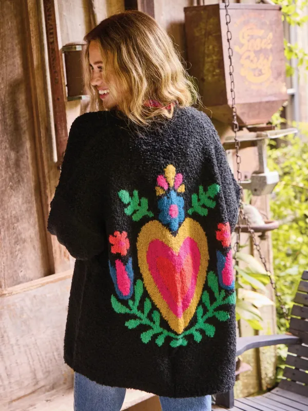 Calla Jacquard Cardigan Sweater - Black Heart sold by NATURAL LIFE