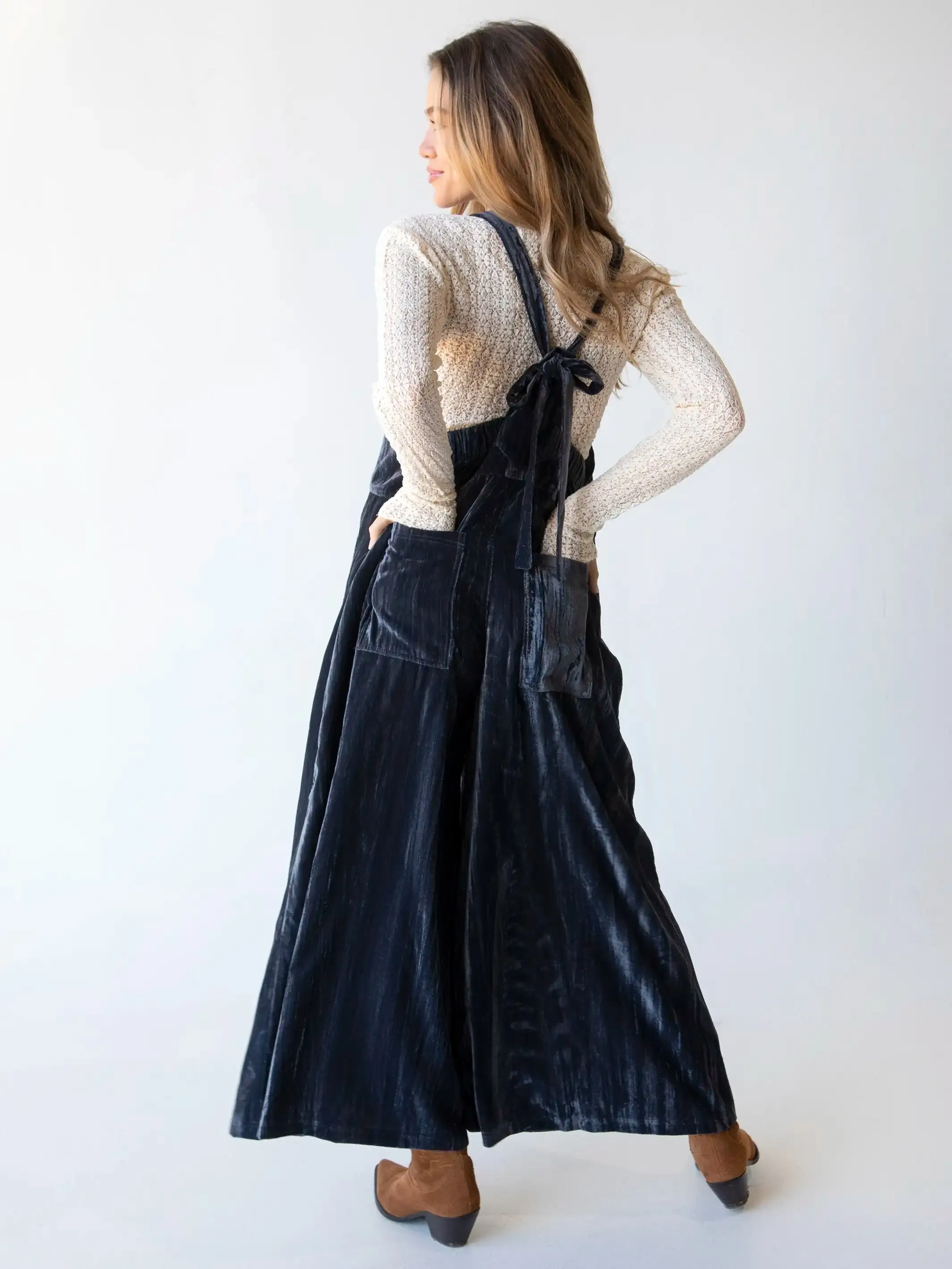 Velvet Dakota Tie Overall - Charcoal sold by NATURAL LIFE product image thumbnail 3