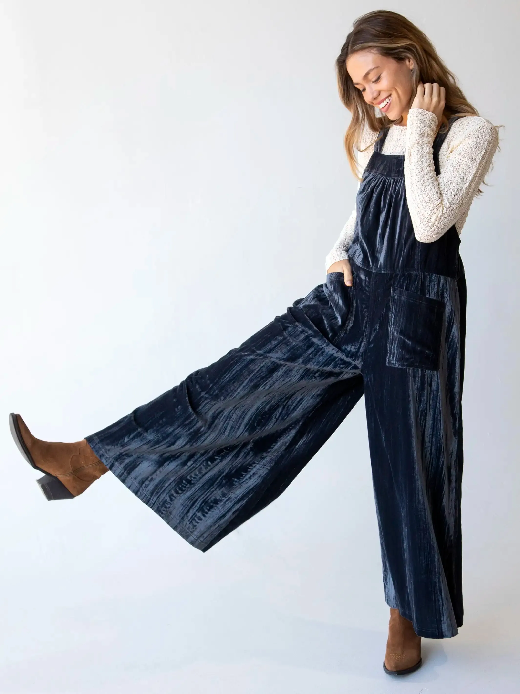 Velvet Dakota Tie Overall - Charcoal sold by NATURAL LIFE product image thumbnail 4