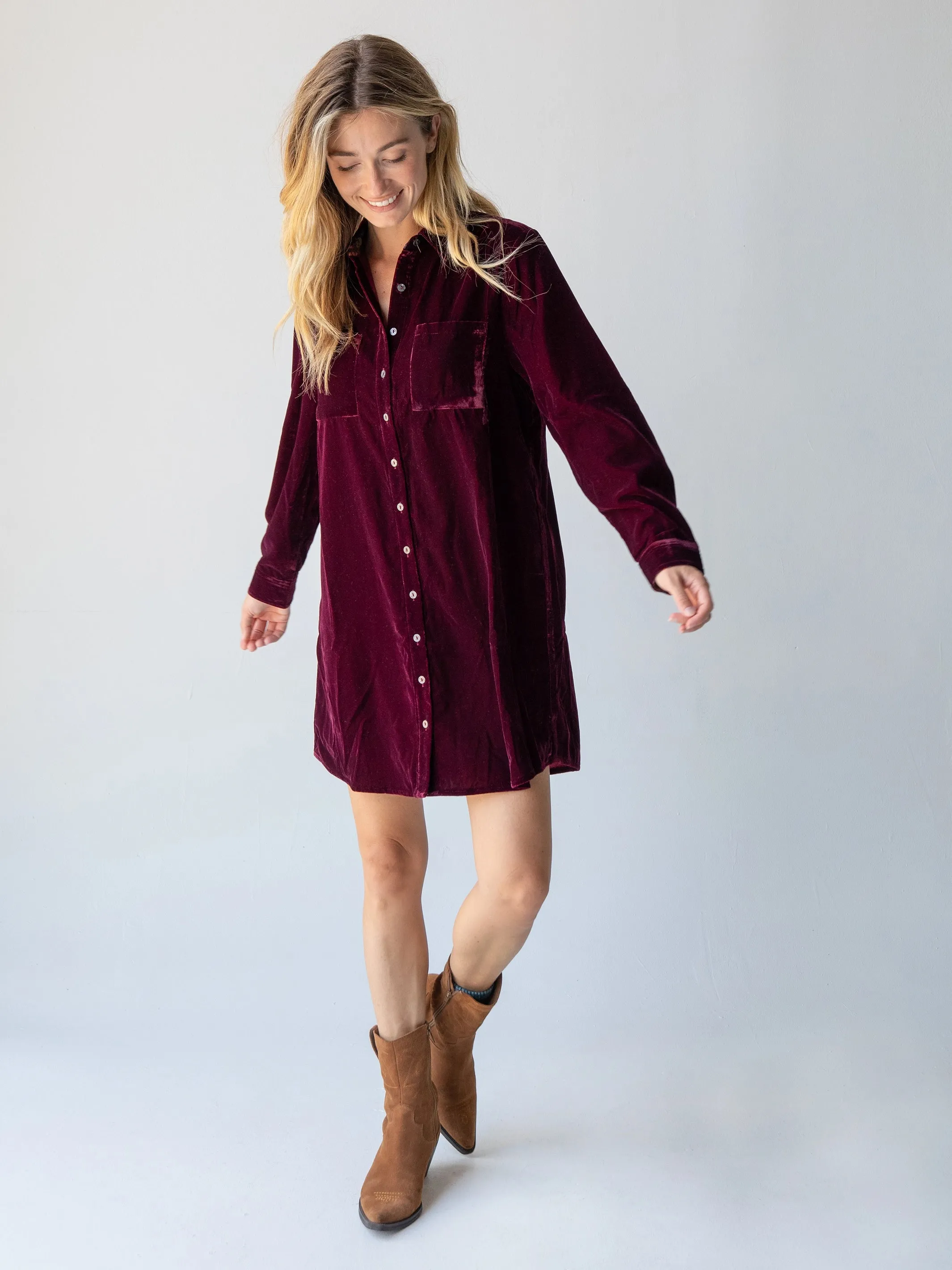 Rocky Velvet Shirt Dress - Cranberry sold by NATURAL LIFE product image thumbnail 3
