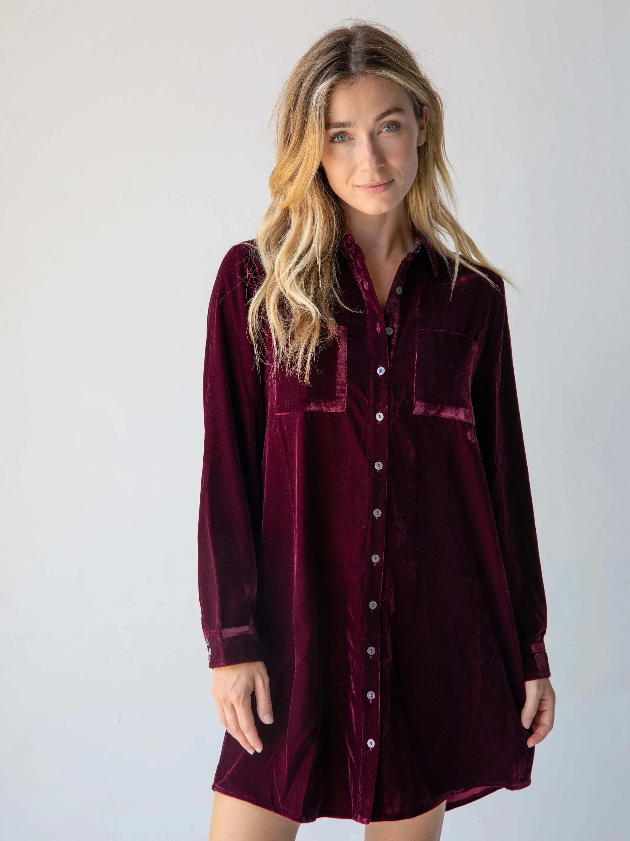 Rocky Velvet Shirt Dress - Cranberry sold by NATURAL LIFE