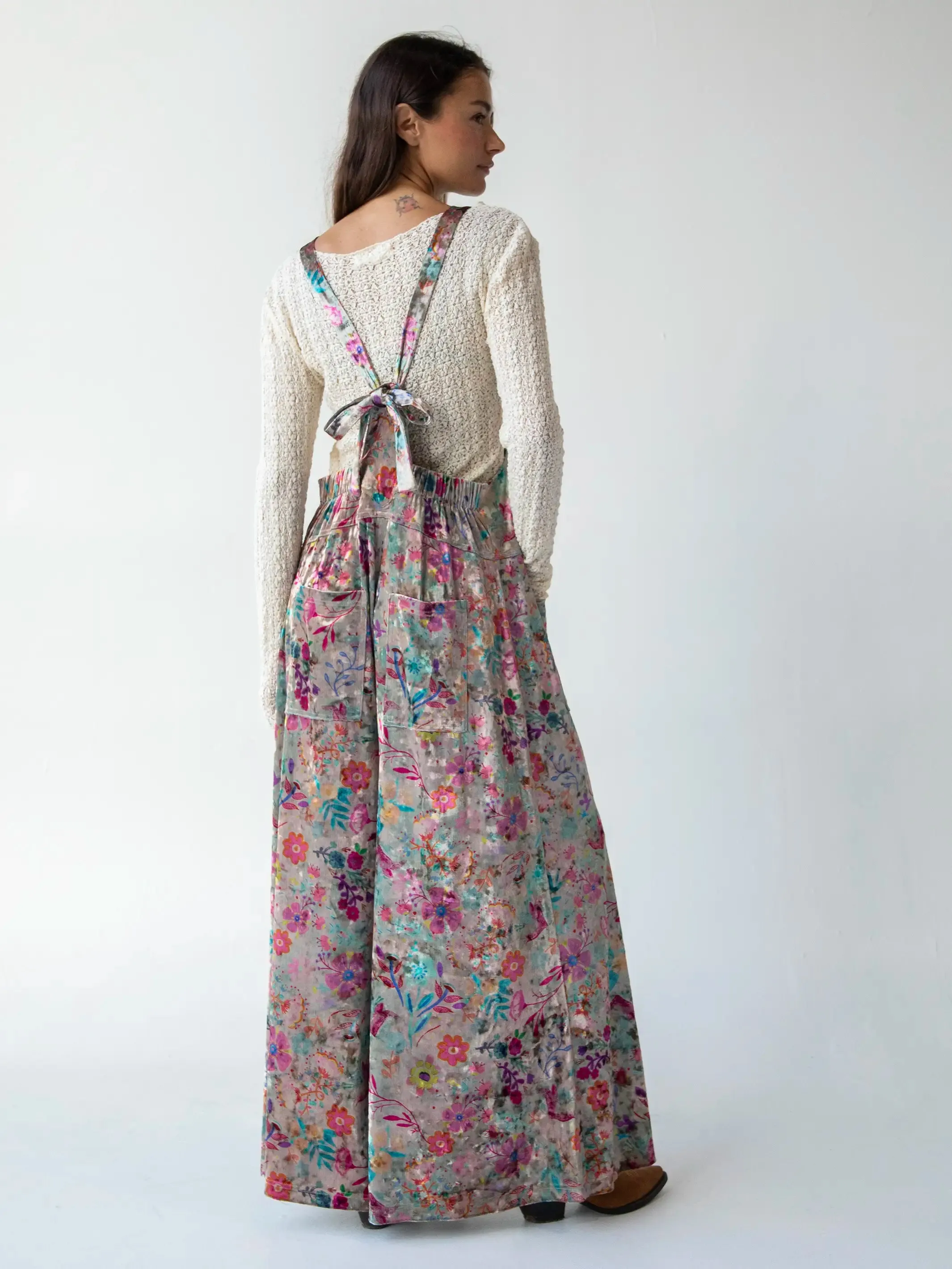 Velvet Dakota Tie Overall - Cream Turquoise Flung Floral sold by NATURAL LIFE