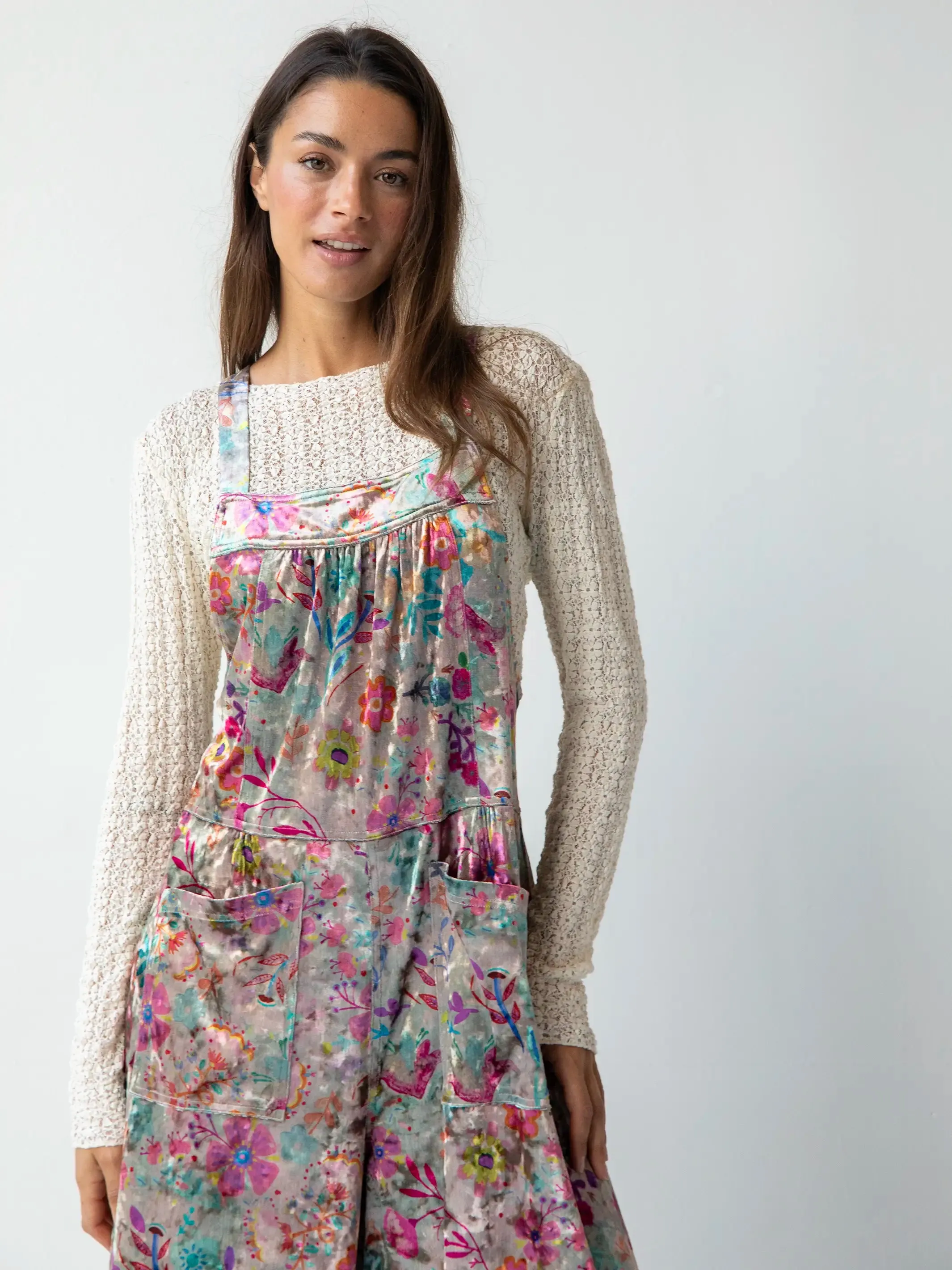 Velvet Dakota Tie Overall - Cream Turquoise Flung Floral sold by NATURAL LIFE product image thumbnail 2