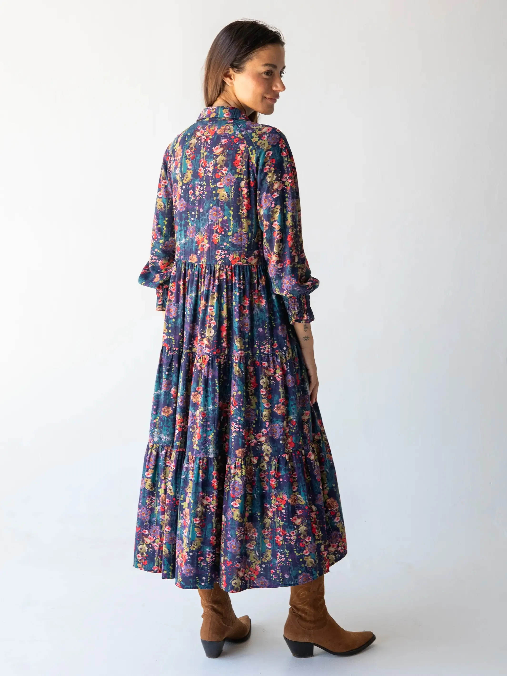 Rebecca Long Sleeve Midi Dress - Watercolor Indigo Floral sold by NATURAL LIFE product image thumbnail 3