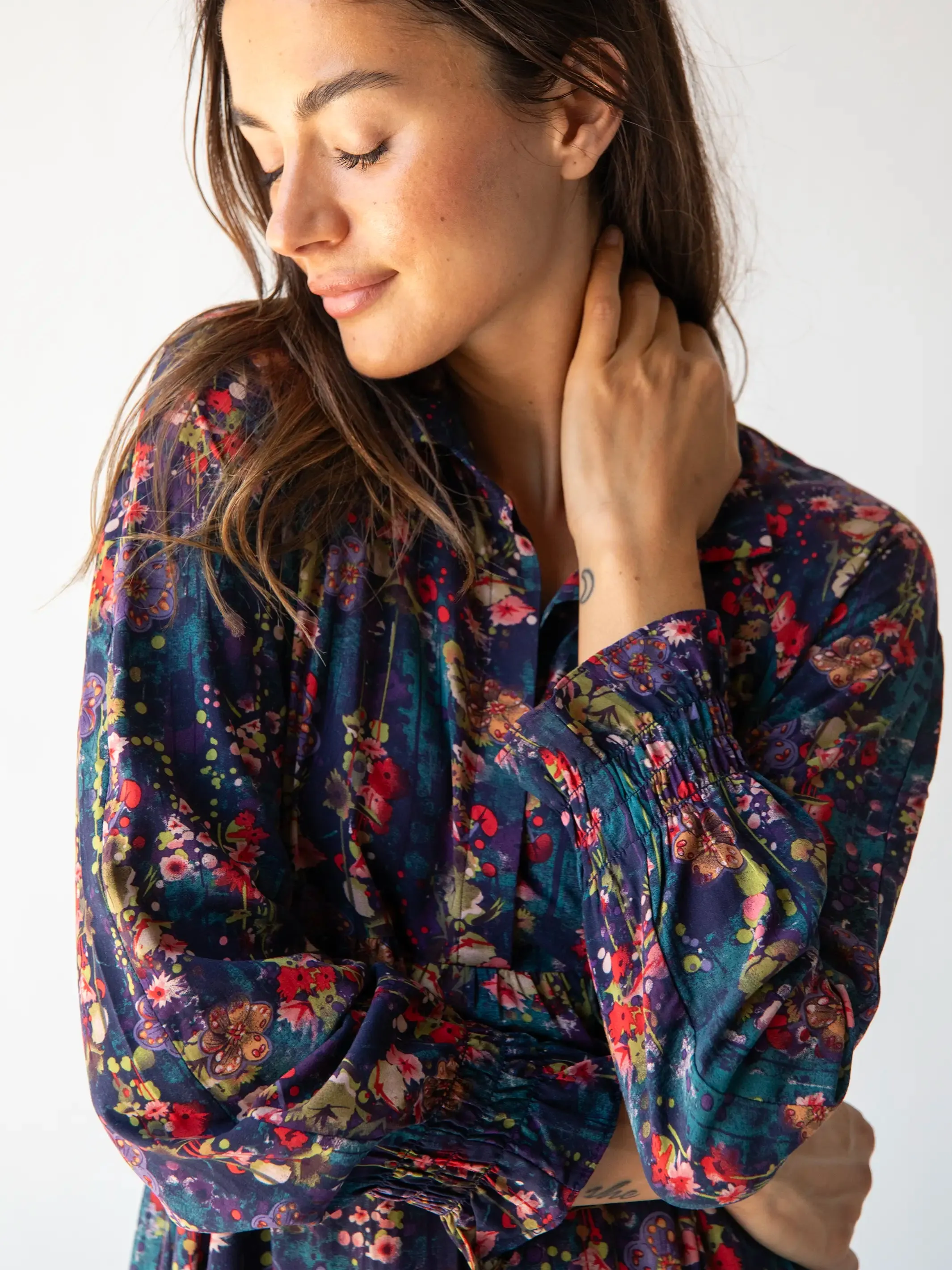 Rebecca Long Sleeve Midi Dress - Watercolor Indigo Floral sold by NATURAL LIFE product image thumbnail 2