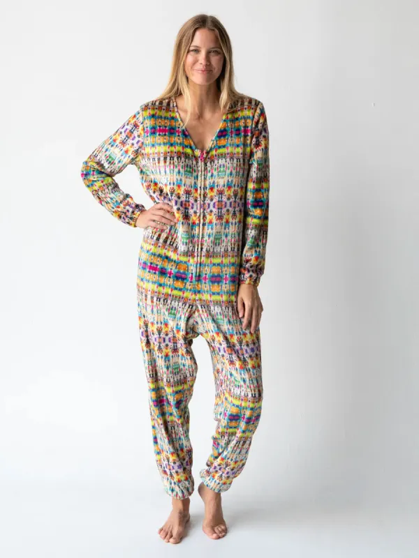 Fleece Onesie Pajamas - Blue Fuchsia Marigold Tie-Dye sold by NATURAL LIFE