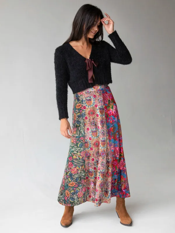 Valentina Velvet Maxi Skirt - Green Cream Red Mixed Floral sold by NATURAL LIFE