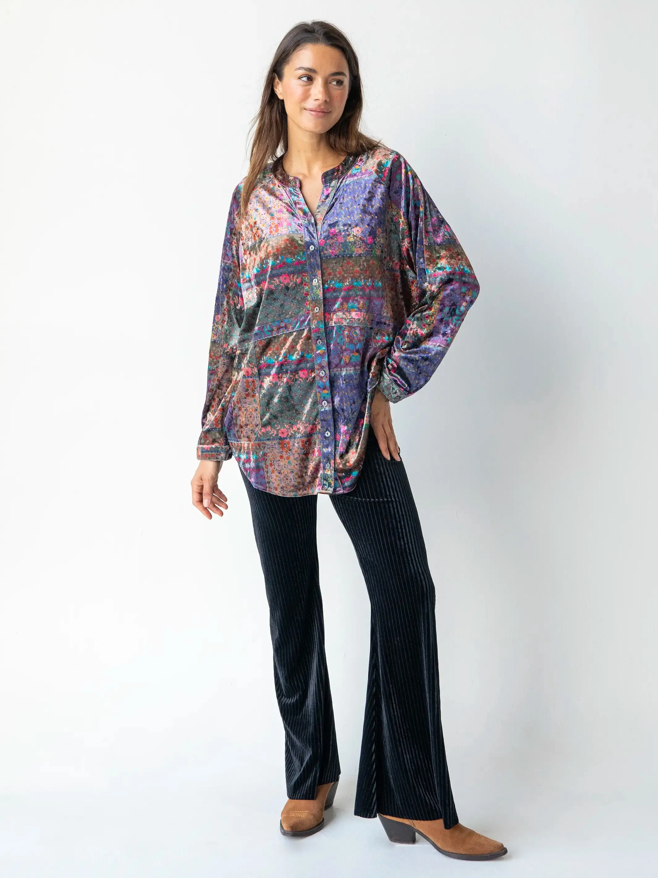 Laid Back Velvet Button Down - Vintage Patchwork sold by NATURAL LIFE product image thumbnail 3