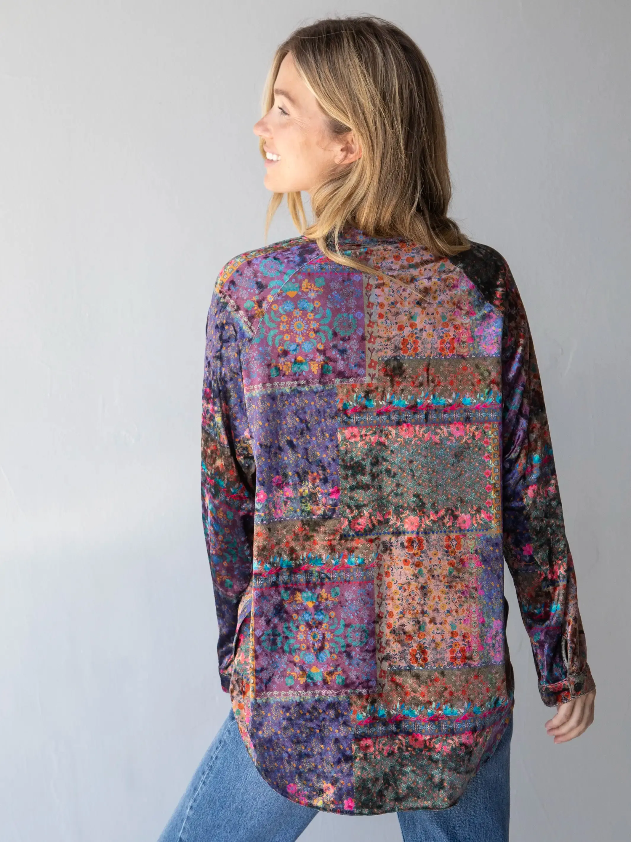 Laid Back Velvet Button Down - Vintage Patchwork sold by NATURAL LIFE product image thumbnail 2
