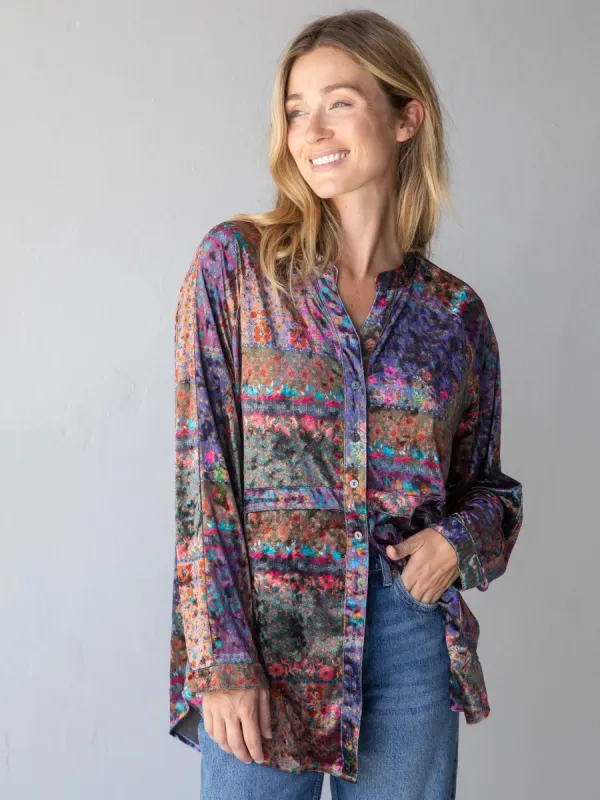 Laid Back Velvet Button Down - Vintage Patchwork sold by NATURAL LIFE