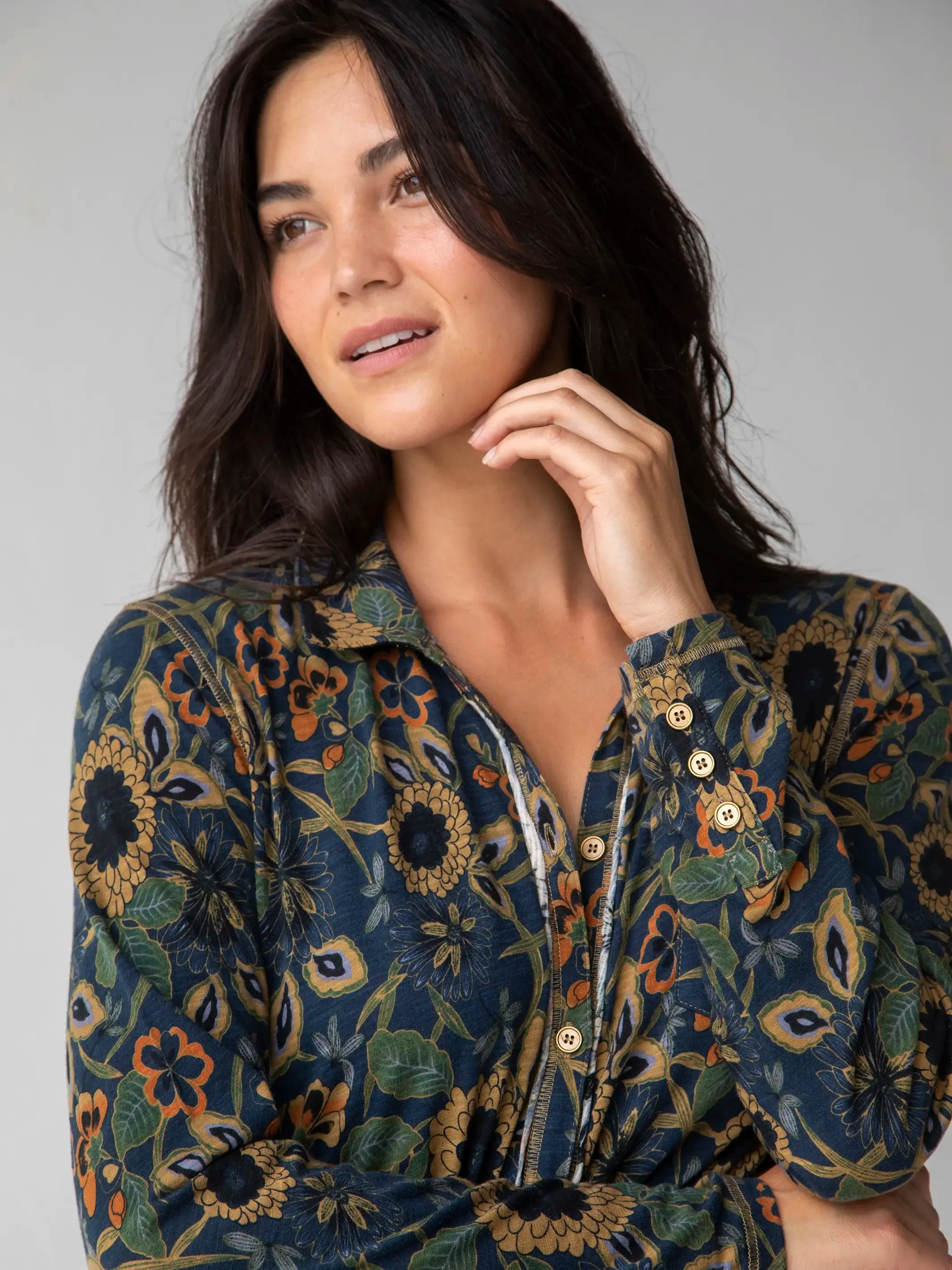 Christa Knit Cotton Maxi Dress - Navy Tan Dahlias sold by NATURAL LIFE product image thumbnail 3