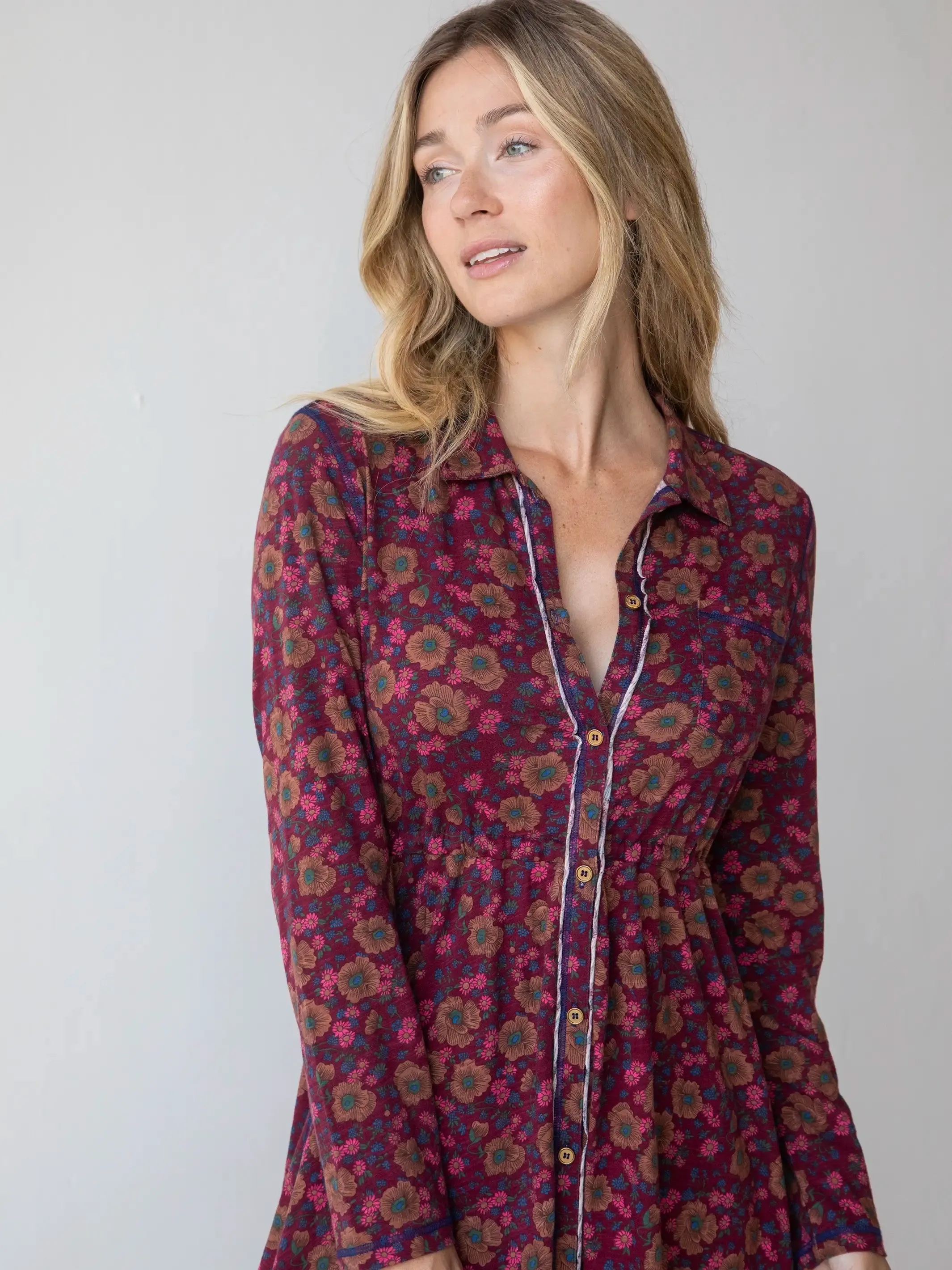 Christa Knit Cotton Maxi Dress - Cranberry Brown Floral sold by NATURAL LIFE product image thumbnail 2