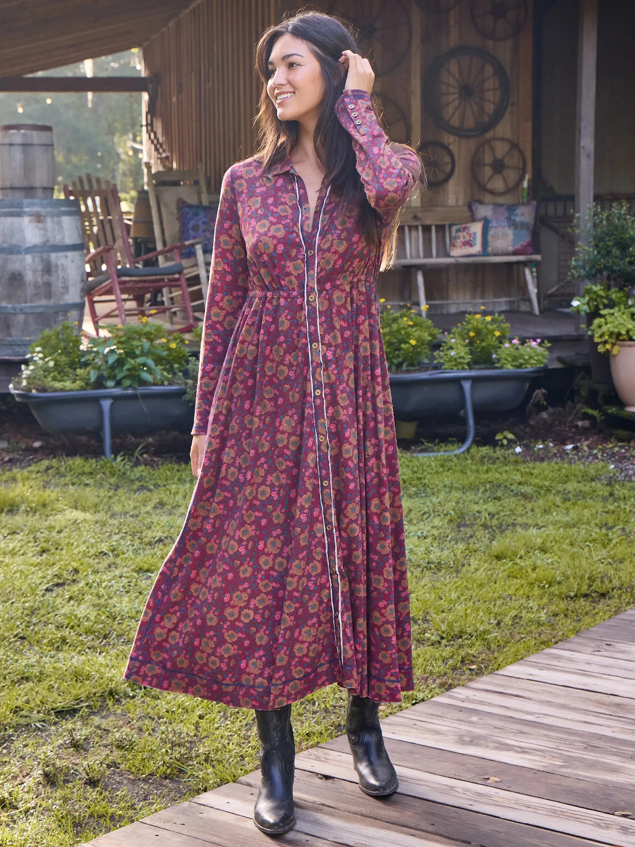 Christa Knit Cotton Maxi Dress - Cranberry Brown Floral sold by NATURAL LIFE product image thumbnail 4