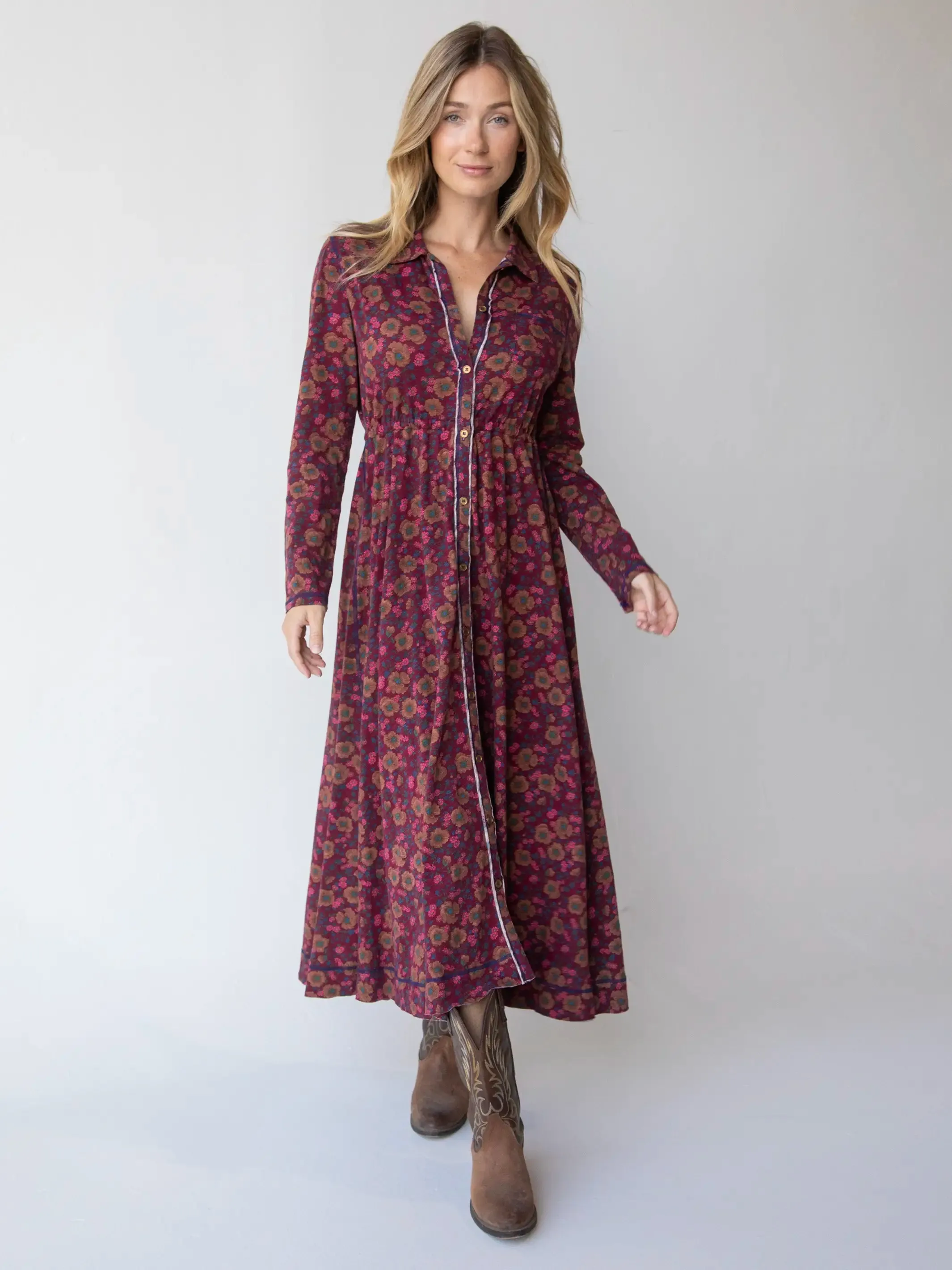 Christa Knit Cotton Maxi Dress - Cranberry Brown Floral sold by NATURAL LIFE