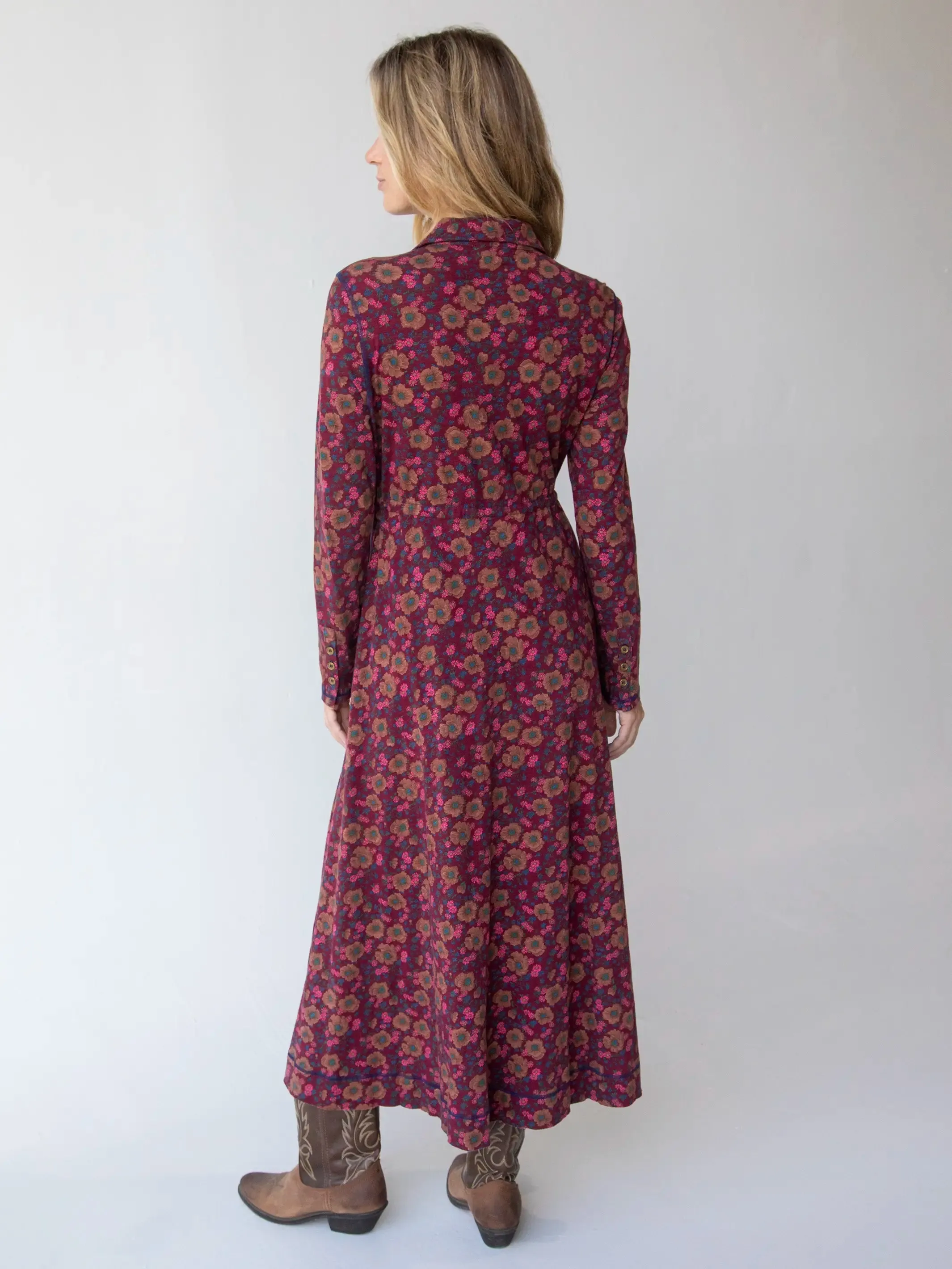 Christa Knit Cotton Maxi Dress - Cranberry Brown Floral sold by NATURAL LIFE product image thumbnail 3