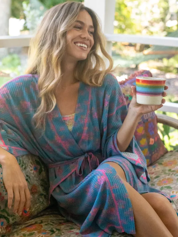 Mix & Match Waffle Robe - Turquoise Pink Mustard Floral sold by NATURAL LIFE