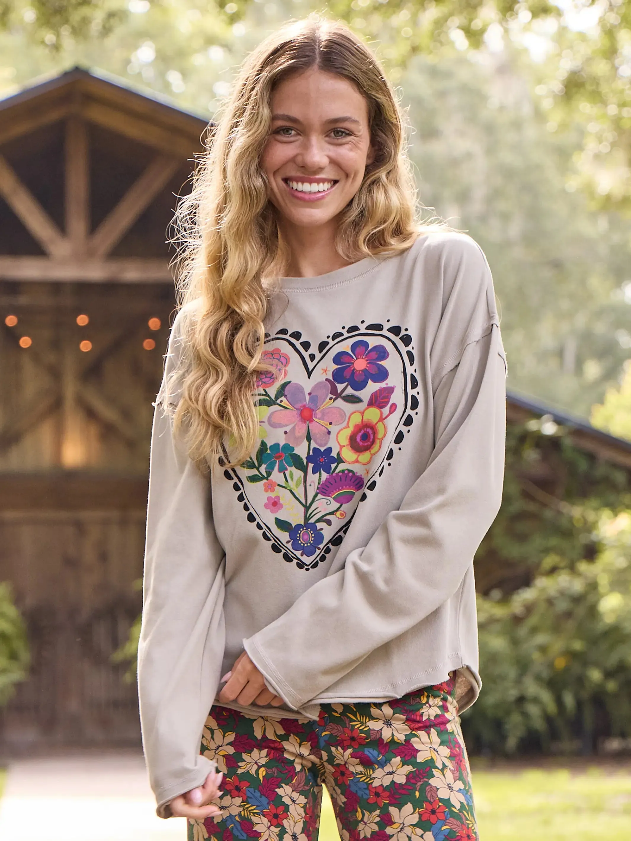Oversized Maia Sweatshirt Top - Floral Heart sold by NATURAL LIFE