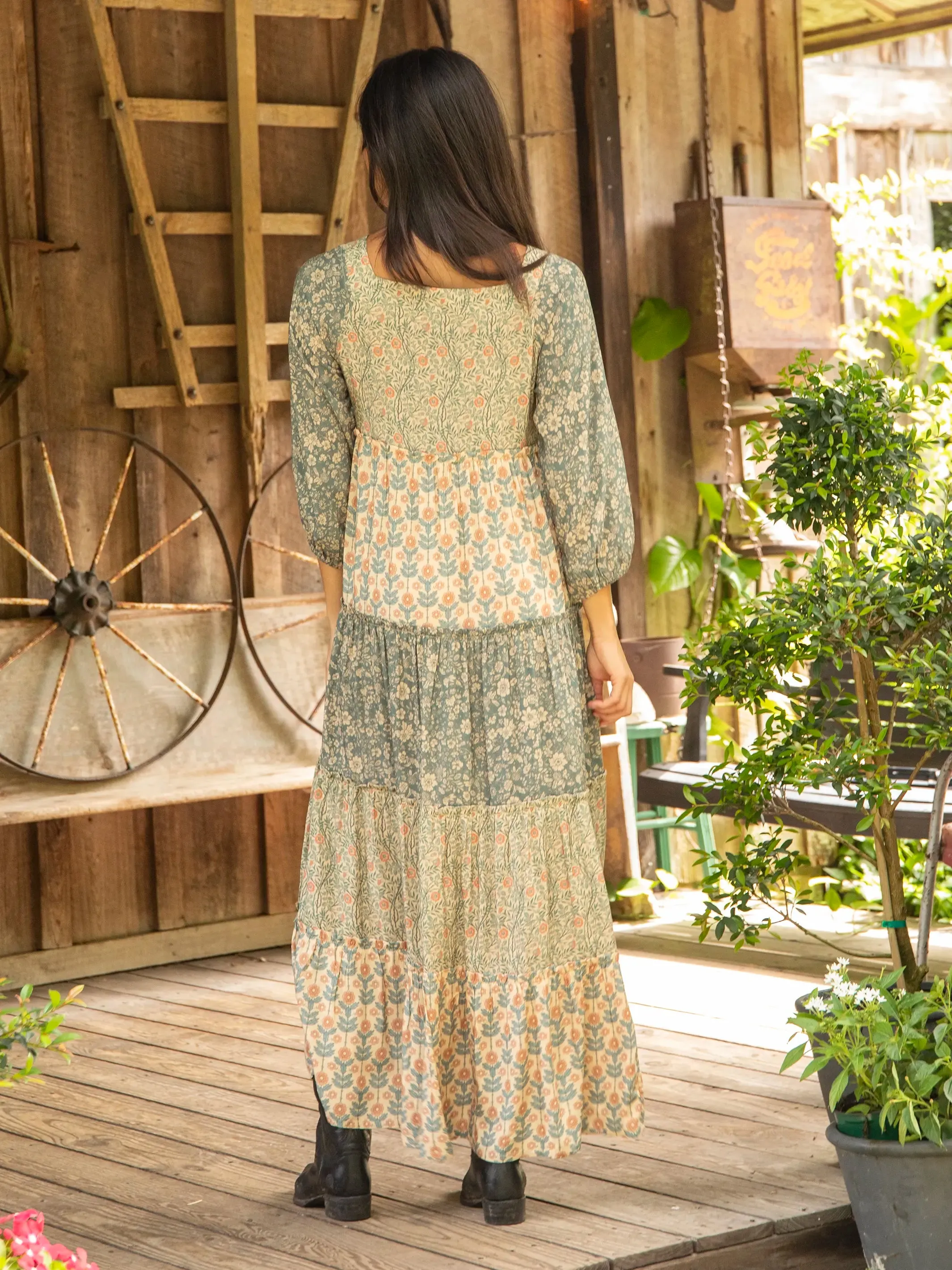 Berkley Long Sleeve Maxi Dress - Tan Olive Mixed Floral sold by NATURAL LIFE product image thumbnail 3