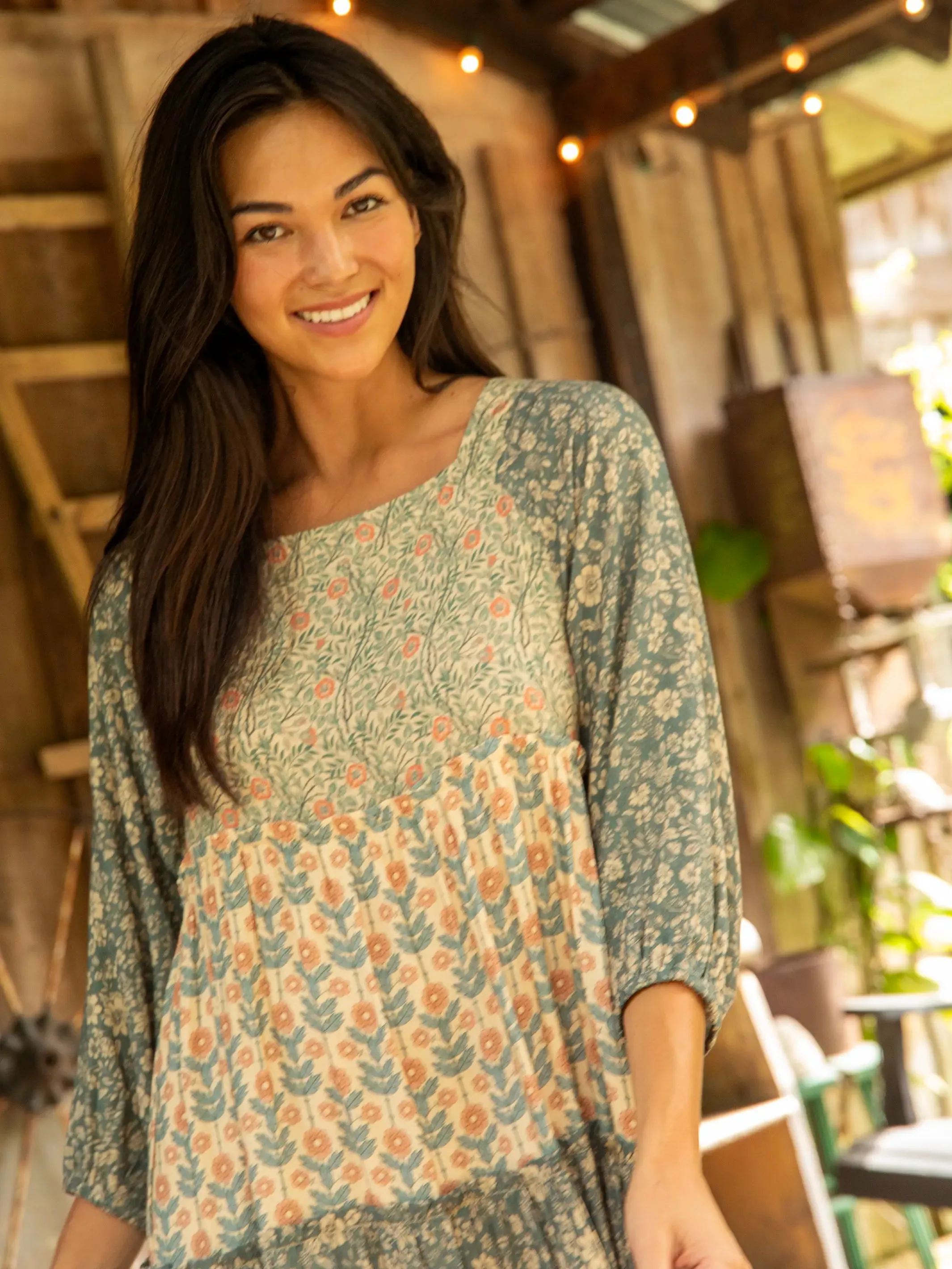 Berkley Long Sleeve Maxi Dress - Tan Olive Mixed Floral sold by NATURAL LIFE product image thumbnail 2