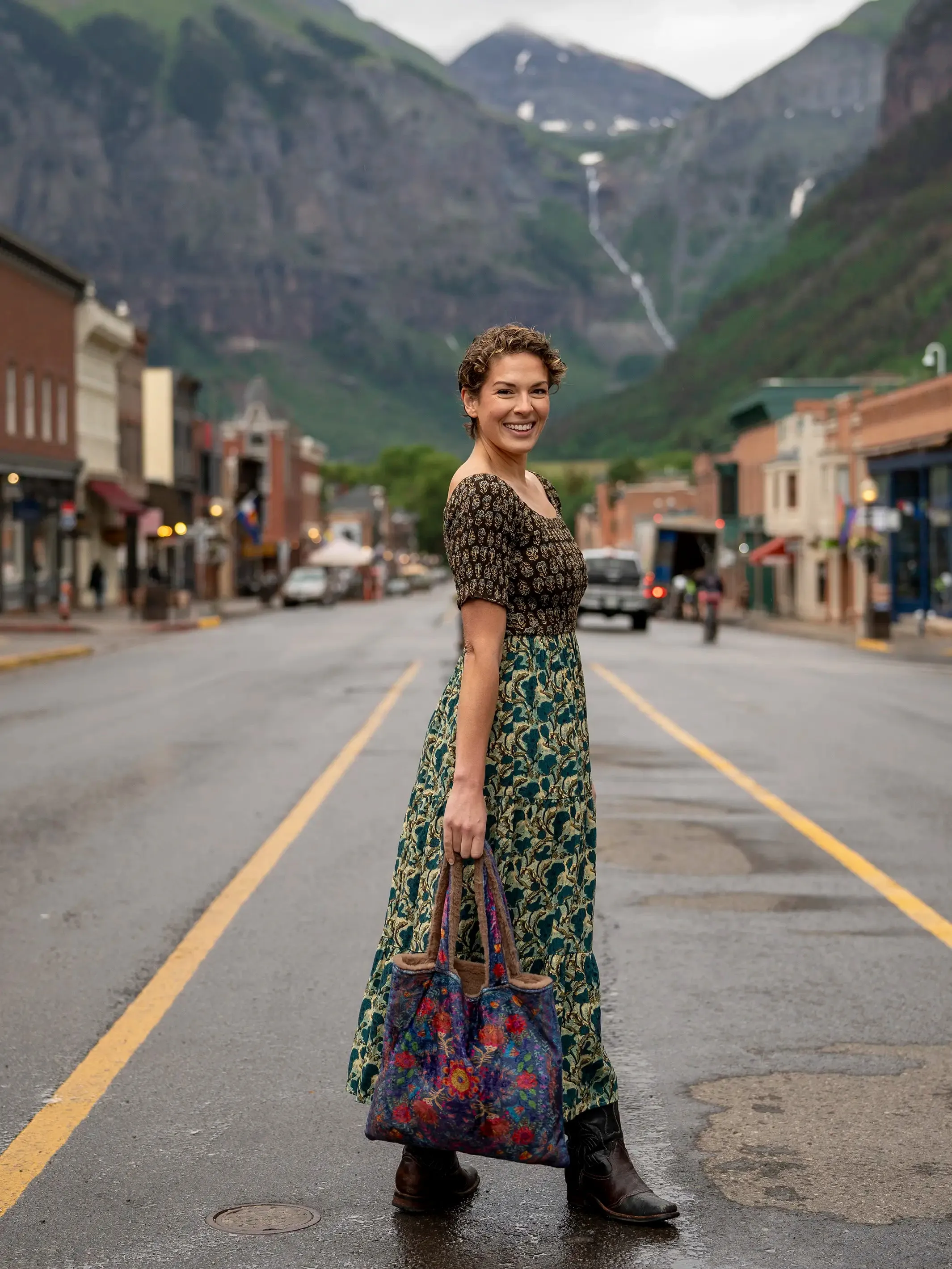 Daisy Tiered Maxi Dress - Teal Dark Brown Mixed Floral sold by NATURAL LIFE product image thumbnail 2
