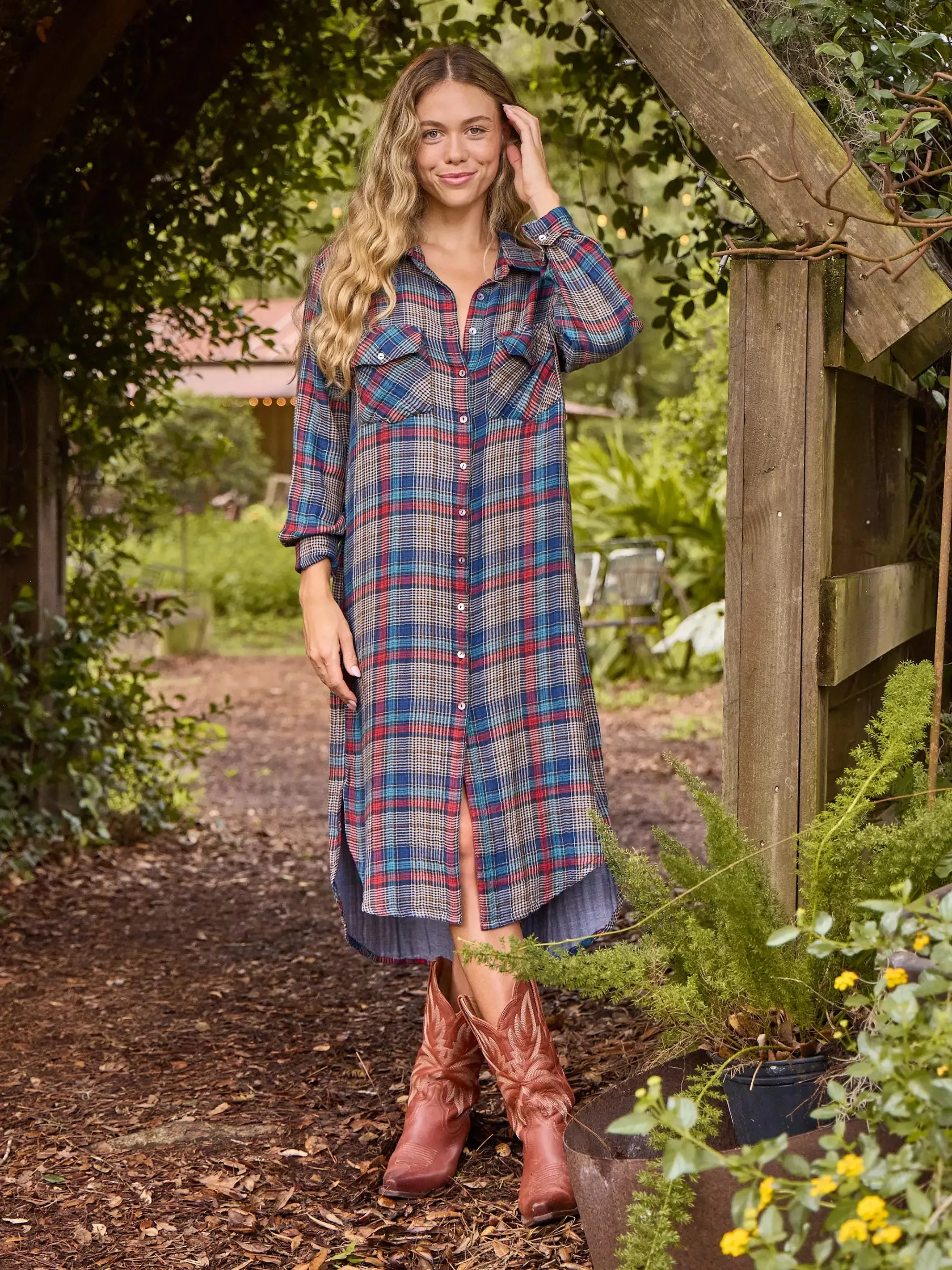 Cooper Flannel Shirt Dress - Navy Red Plaid sold by NATURAL LIFE