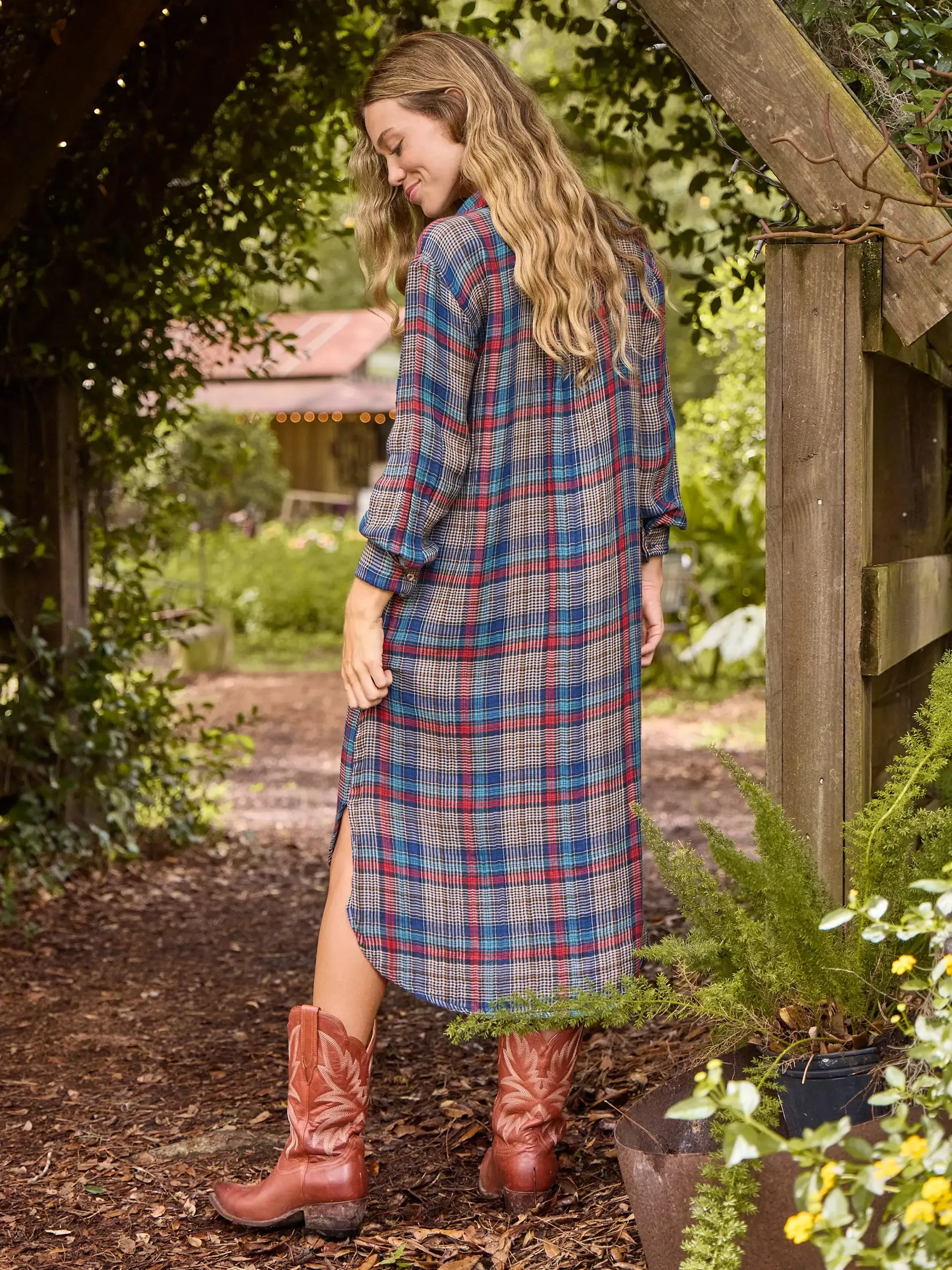 Cooper Flannel Shirt Dress - Navy Red Plaid sold by NATURAL LIFE product image thumbnail 2