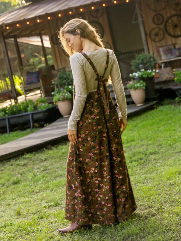Dakota Corduroy Tie Overall - Brown Green Bouquets Floral sold by NATURAL LIFE