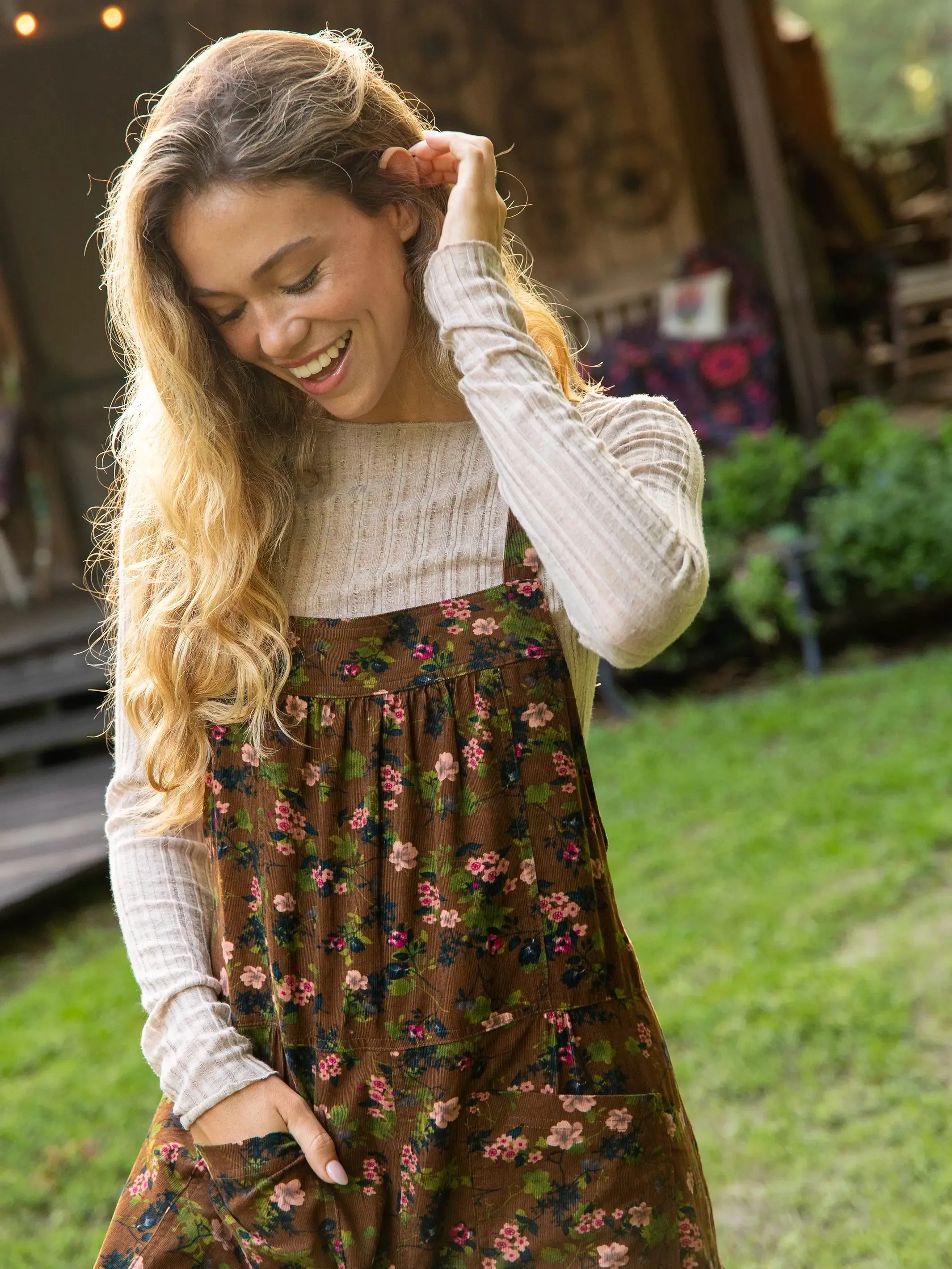 Dakota Corduroy Tie Overall - Brown Green Bouquets Floral sold by NATURAL LIFE product image thumbnail 2